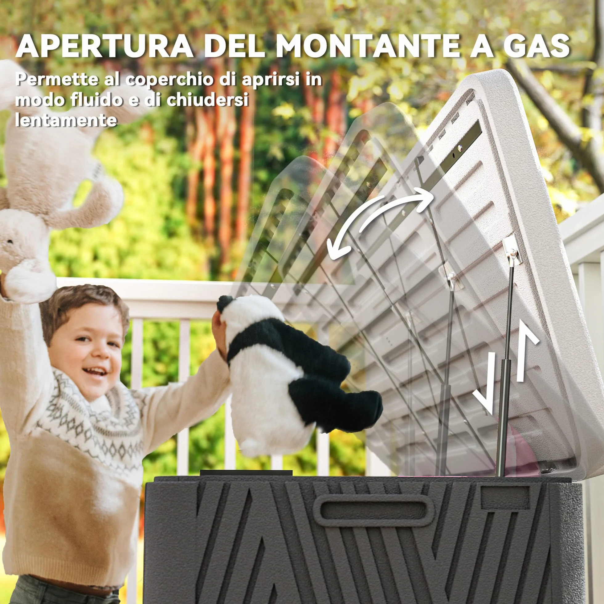 Outsunny Baule da Esterno da 380L Impermeabile in HDPE, Cassapanca Contenitore da Esterno con Coperchio a Leva e 2 Maniglie Laterali, Protezione UV, 115x60x60 cm, Nero e Grigio