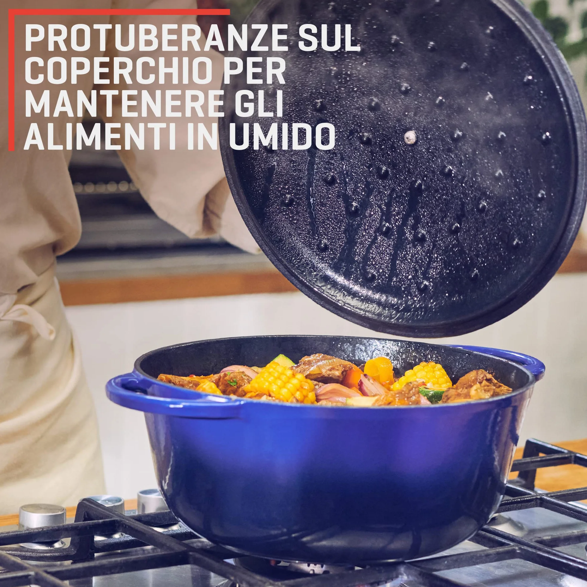 Uno Casa Pentola Forno Olandese in Ghisa Smaltata 5,6 litri Blu con Presine e Sottopentola in Silicone