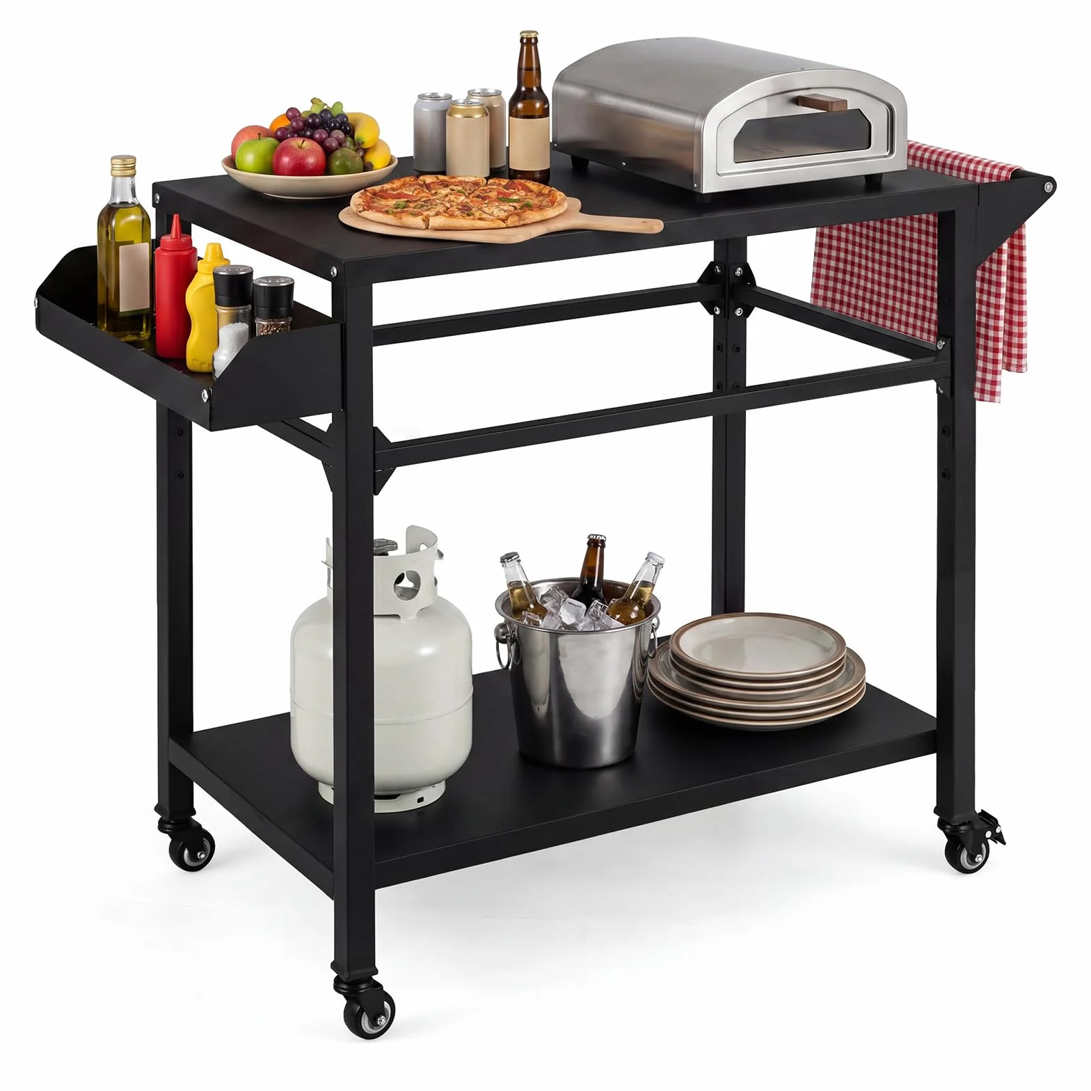 COSTWAY Carrello per Barbecue 4 Ruote, Carrello Cucina da Esterno BBQ Metallo 100x80x45 cm