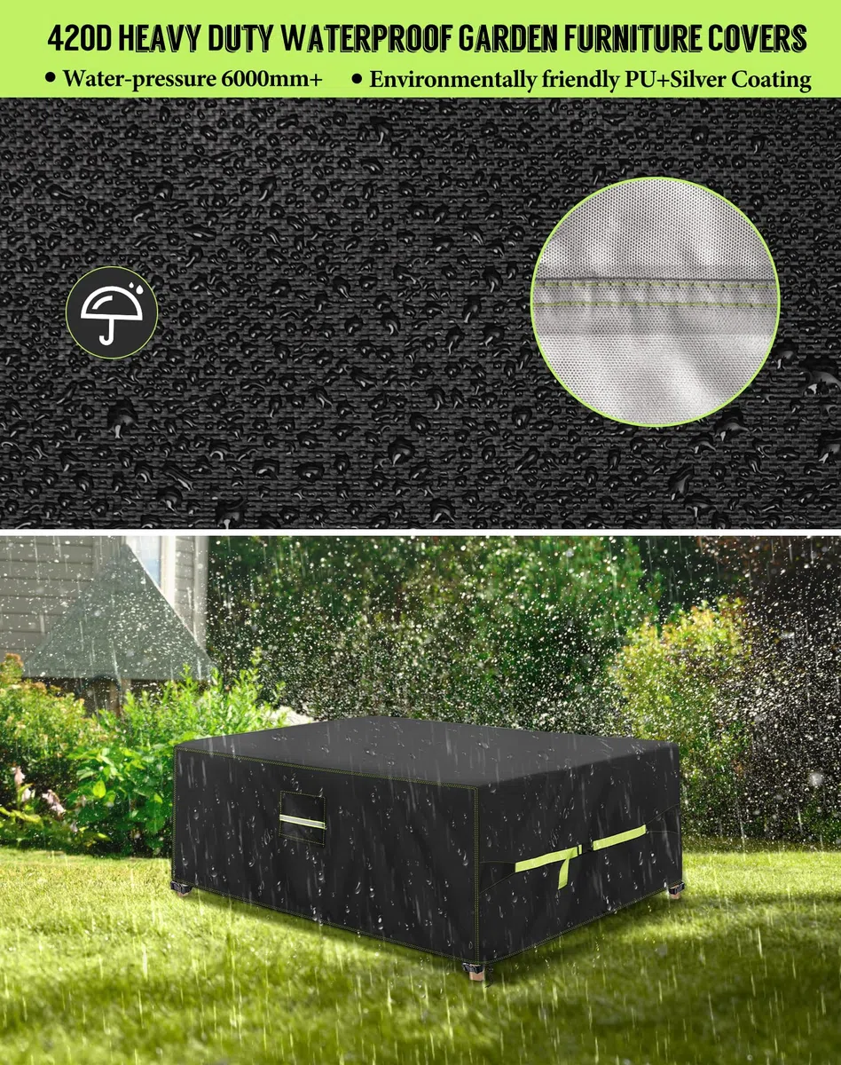 VDISRR Copertura Tavolo Esterno Impermeabile 220x110x70cm, 420D Resistente Tessuto Oxford Copertura Per Mobili da Giardino con Sfiato d'Aria Telo Esterno Antivento, Anti-UV, Antipolvere
