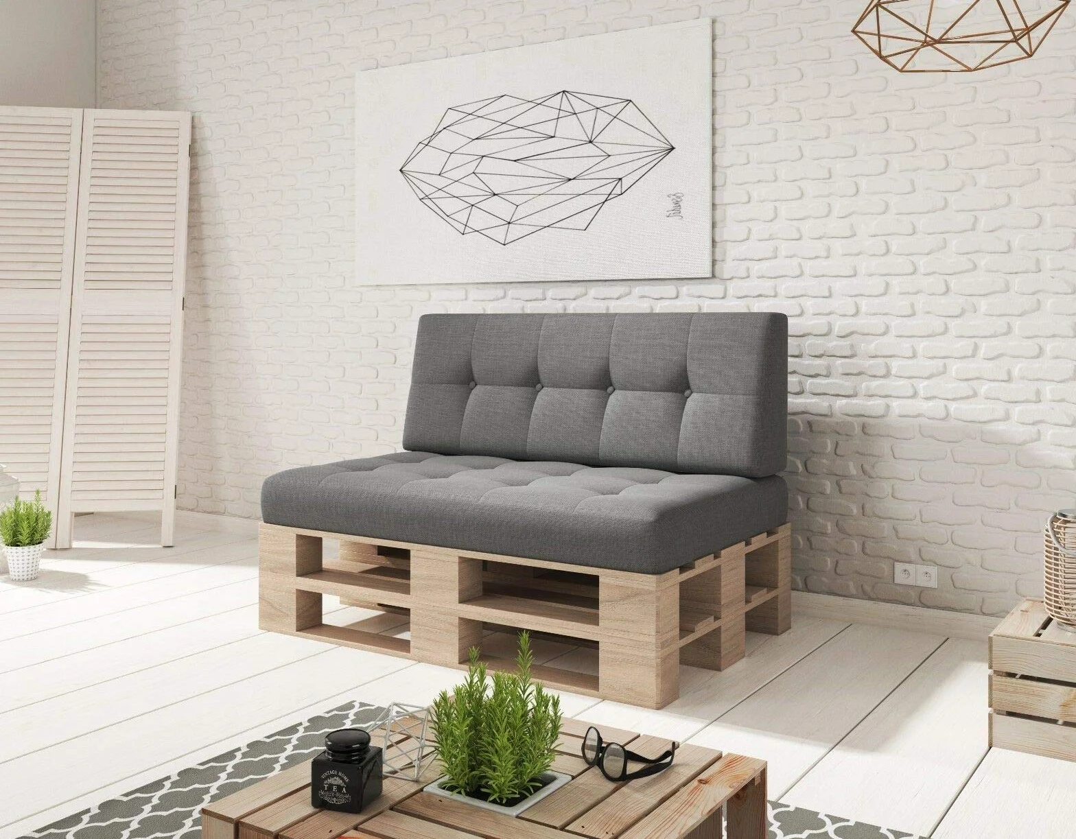 Sunnypillow Cuscino-schienale 120 x 40 x 20 cm - Cuscini per divano in pallet per casa e giardino - Cuscino trapuntato per pallet - Spalliera per Bancali, Interno - Esterno, schiuma fredda - antracite