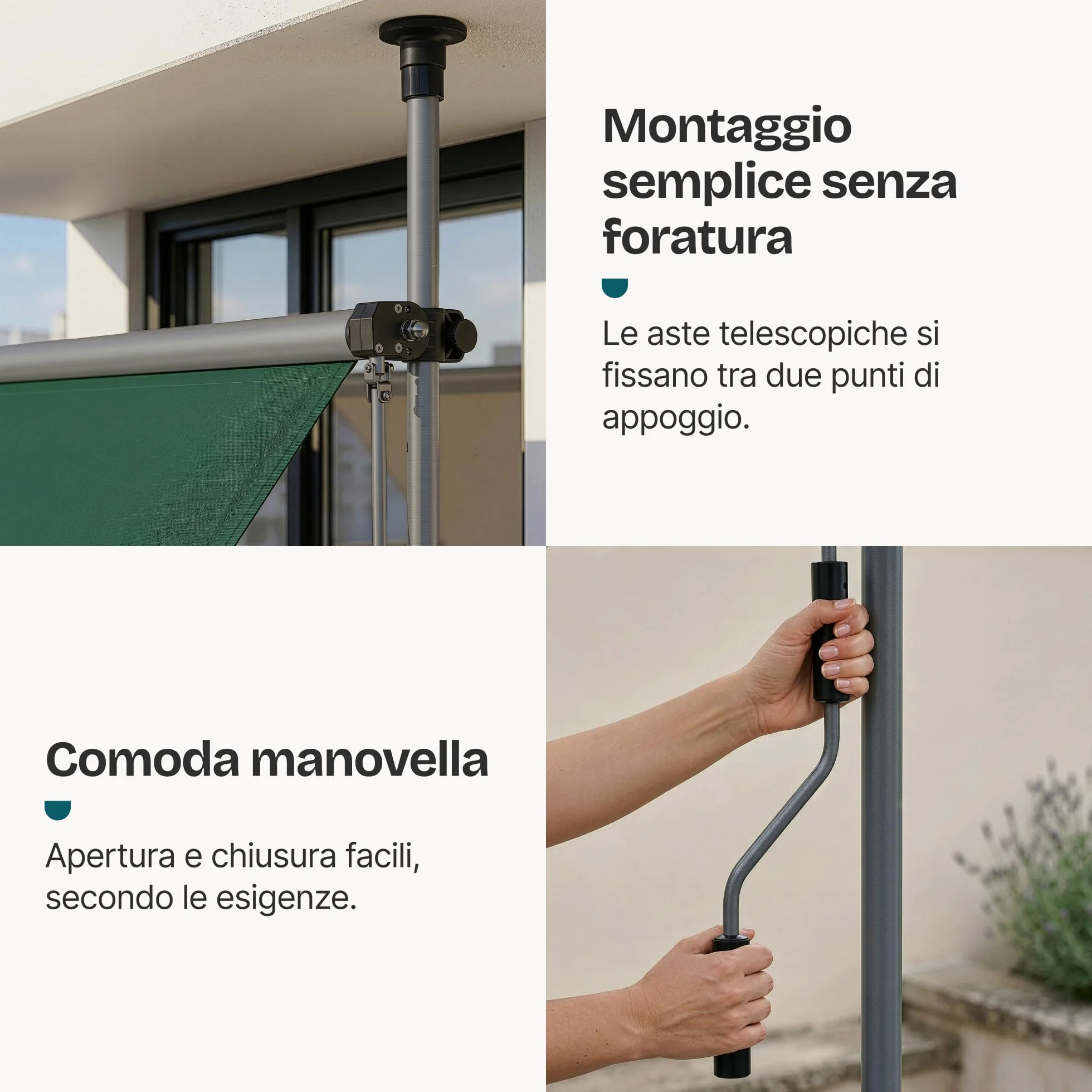 pro.tec Tenda da Sole a Muro 300x120 cm Verde Scuro con Pali Telescopici Manovella