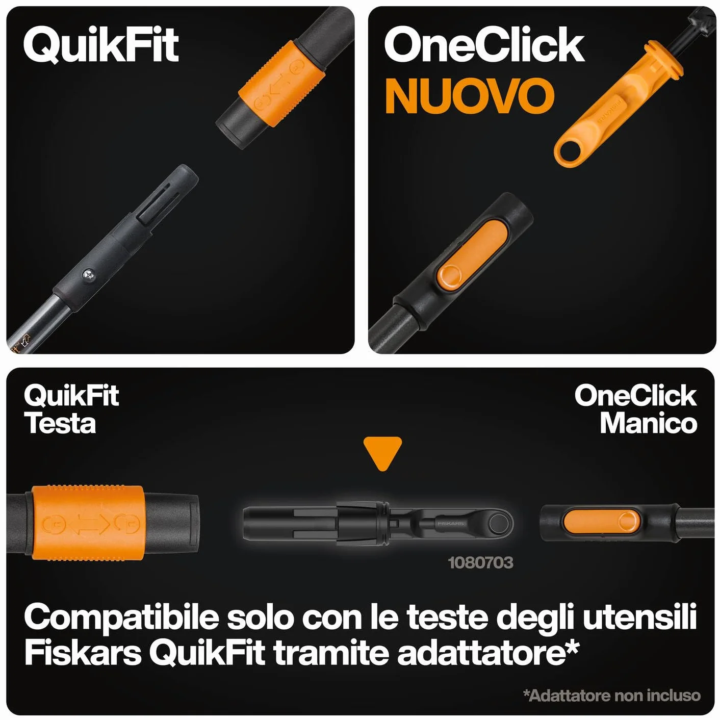 Fiskars OneClick Telescopic Manico M 119-179 cm Alluminio Nero Arancione