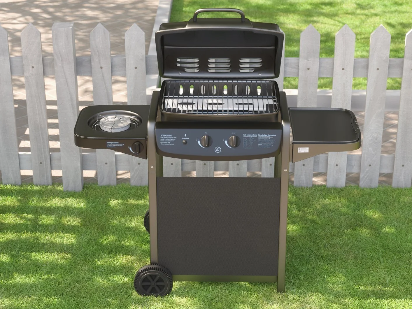 Barbecue a Gas Portatile con Termometro e Fornello Laterale EGLEMTEK BBQ Grill Compatto per Giardino Campeggio Outdoor Nero