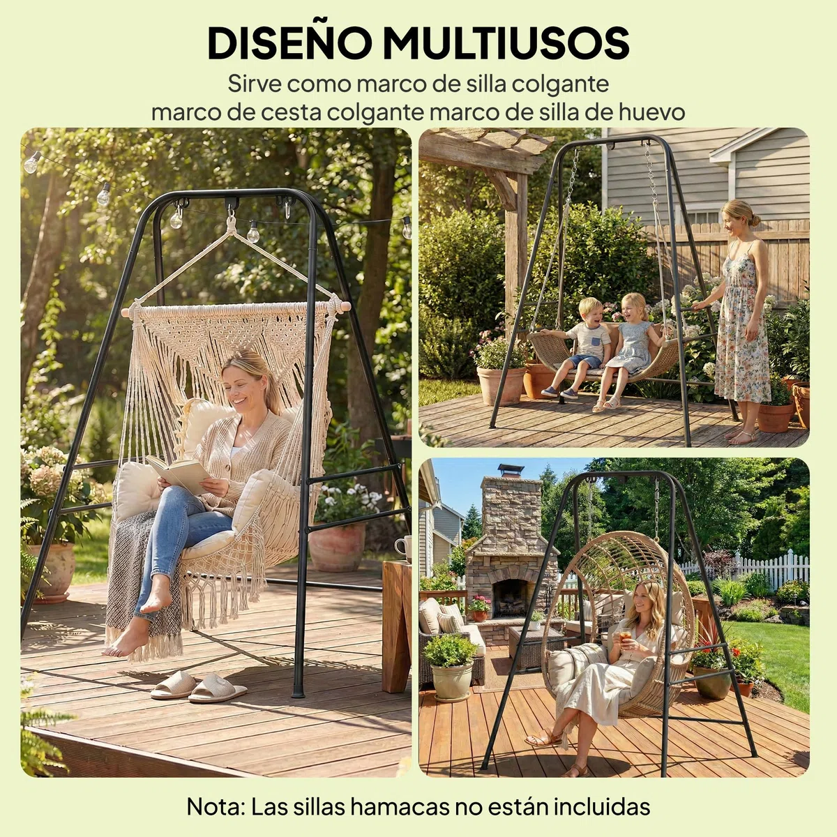 Outsunny Supporto per sedia sospesa e amaca, 183 cm, supporto per altalena con struttura in acciaio, cuscinetti antiscivolo e 2 moschettoni, per interni ed esterni, carico 150 kg, nero