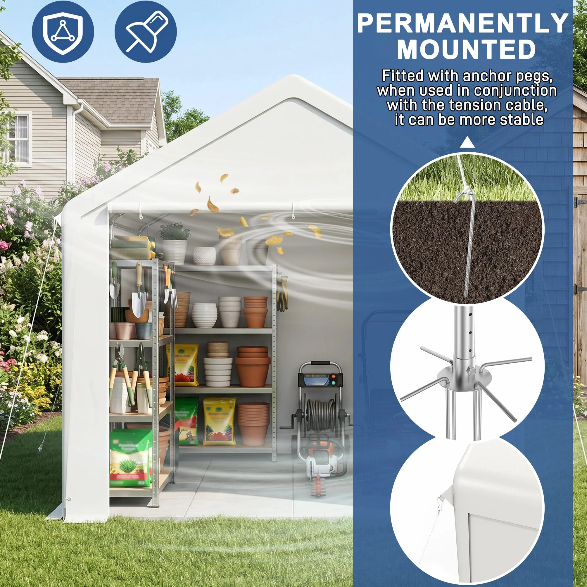 Aufun Carport impermeabile 3x4 m tetto in polietilene resistente agli strappi pareti laterali rimovibili UV grigio