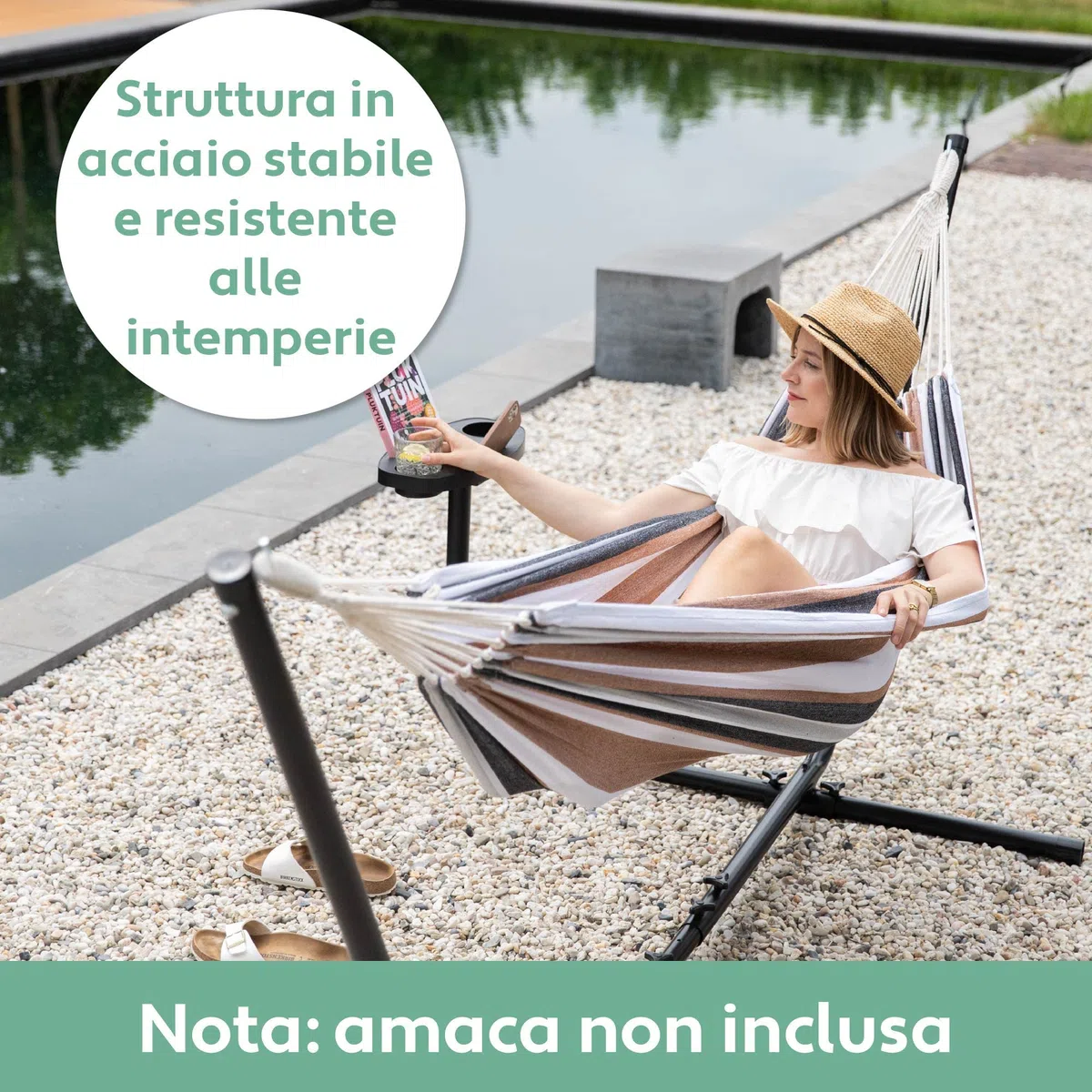 VITA5 Telaio Amaca Regolabile per Ore di Rilassamento - Supporto Amaca Perfetto per Riposarsi Insieme - Sostegno Amaca in Acciaio Resistente e Duraturo - Struttura Amaca Portatile da Interno o Esterno