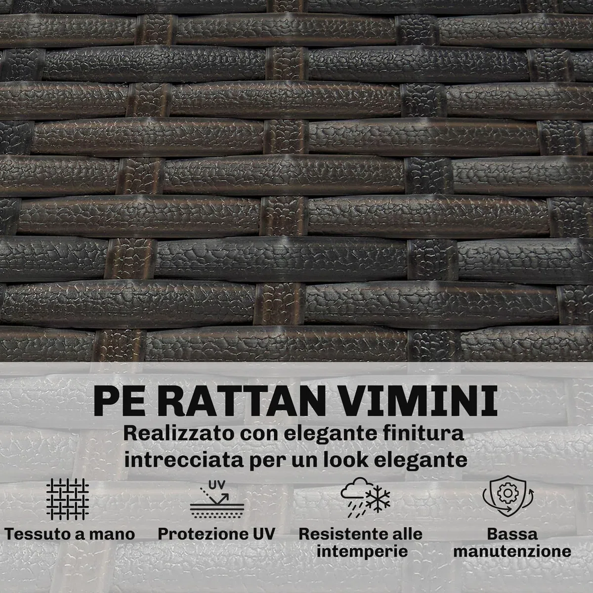 Outsunny Divanetto da Esterno a 3 Posti in Rattan PE, Divano da Giardino con Braccioli Effetto Legno, Cuscini Lavabili, Struttura in Acciaio, per Terrazzo, Patio e Balcone, Veranda, Marrone e Crema