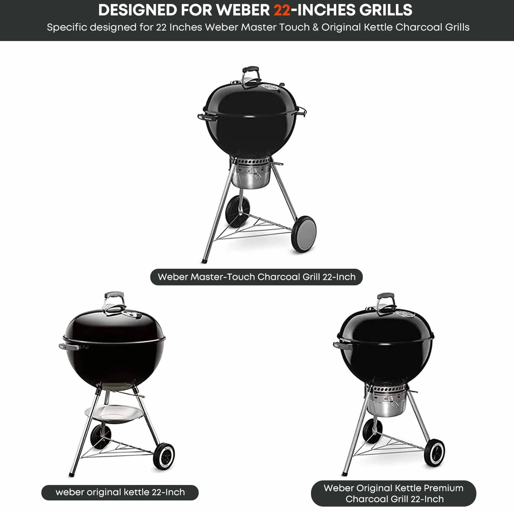 onlyfire Ripiano Laterale Acciaio Inossidabile per Griglia a Carbone Weber Master-Touch Kettle 57 cm