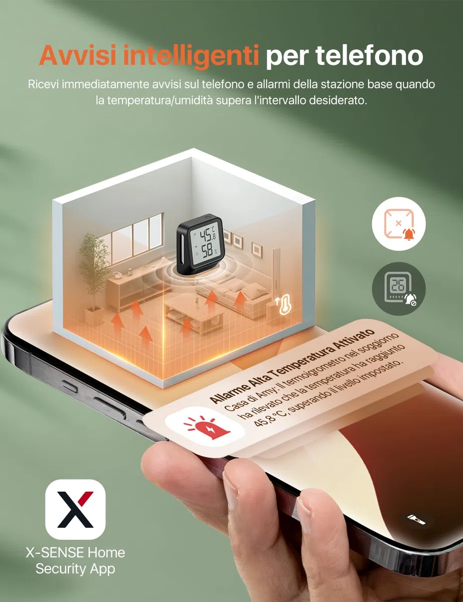 X-Sense Wi-Fi Igrometro Umidità degli Interni con Stazione Base SBS50, Termoigrometro Intelligente con Schermo LCD, Monitoraggio Remoto e Controllo App, Modello STH0A41