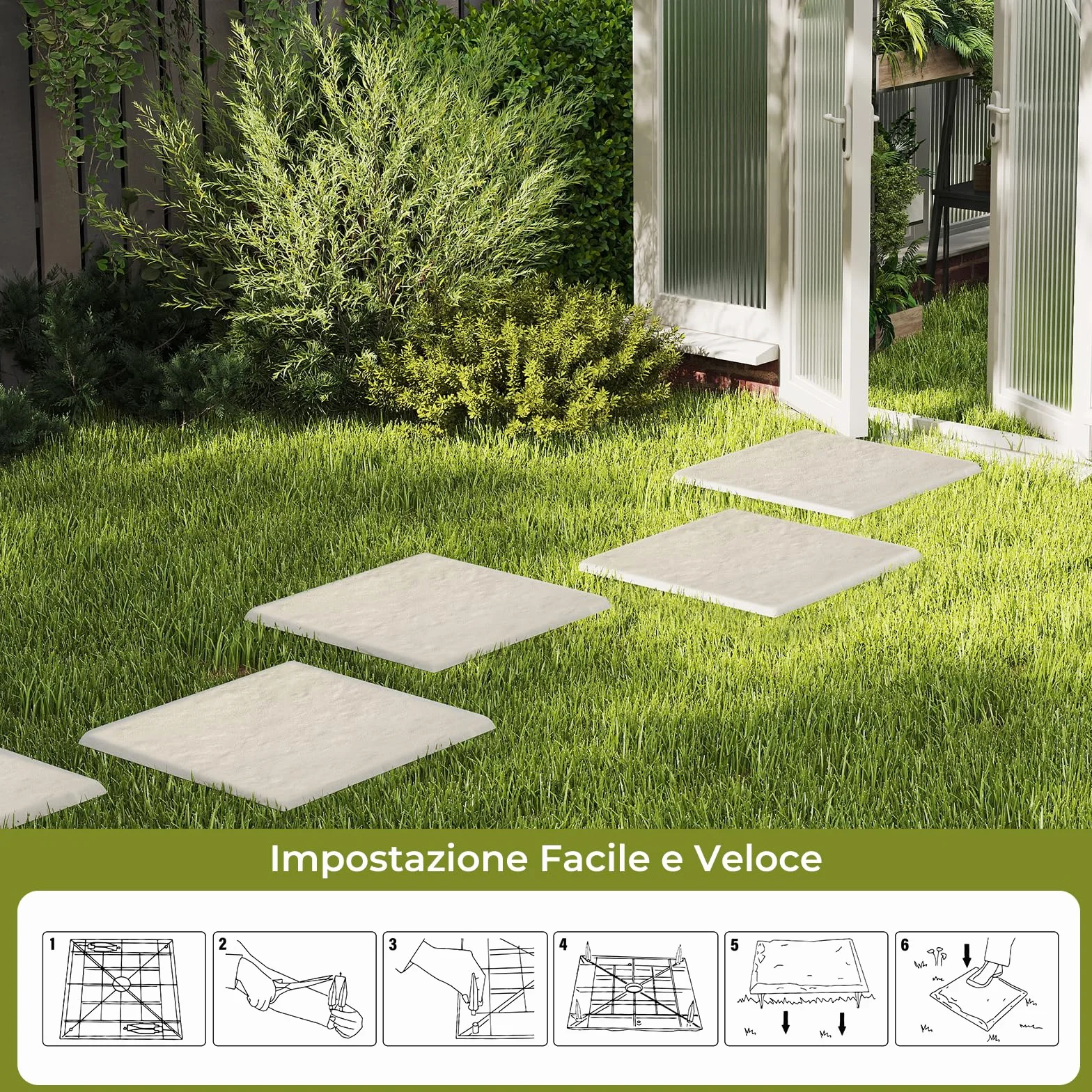 COSTWAY Set di 8 Pietre da Passo con Picchetti da Terra, Passerelle Decorative per Giardino, Pavimentazione Esterna Resistente a Tutte le Condizioni Meteorologiche per Prato e Giardino