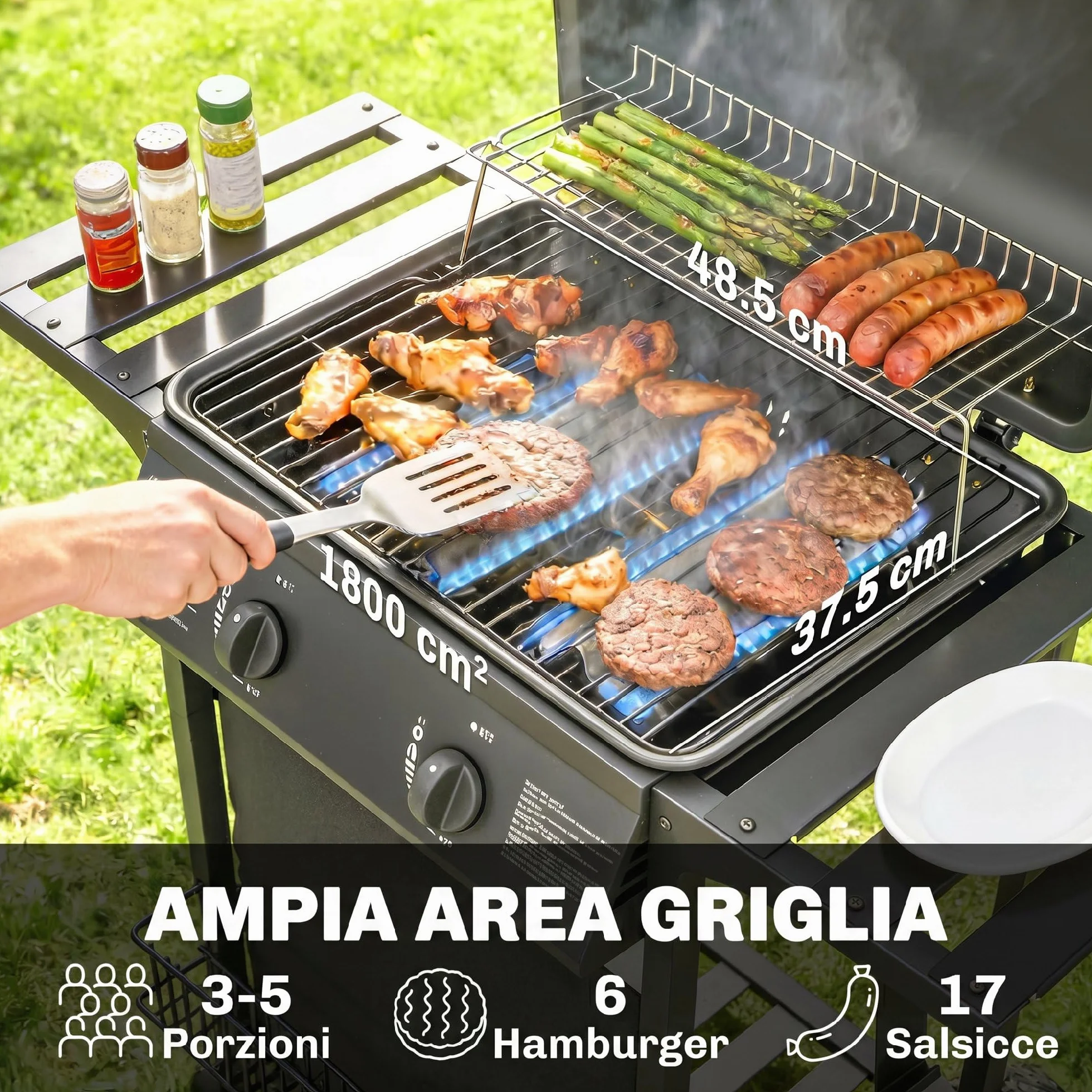 Outsunny Barbecue a Gas 2 Bruciatori 5KW BBQ Portatile Griglia Acciaio Inox con Ruote Giardino