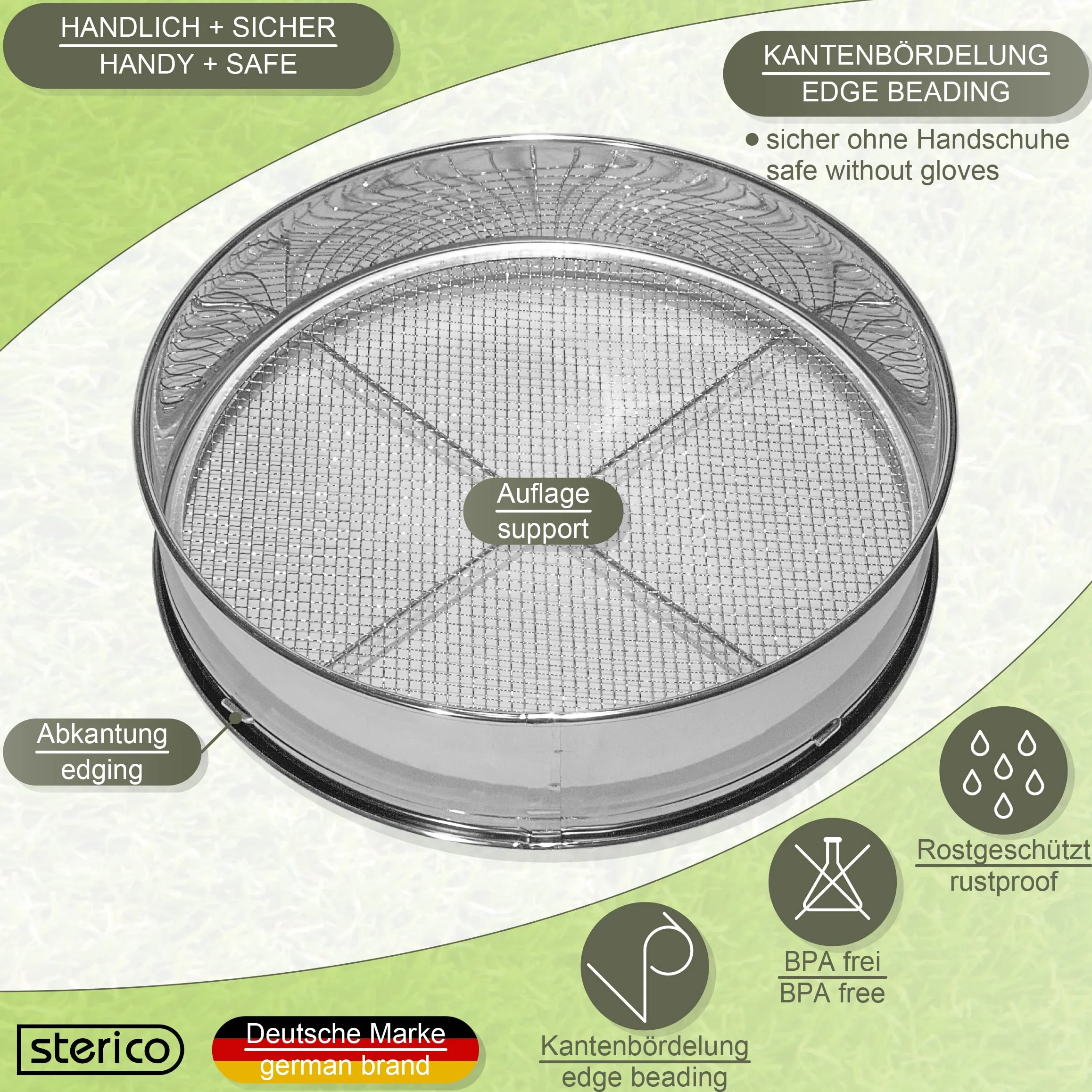 Siebmeister 5000 5in1 setaccio da giardino 30 cm metallo 5 maglie intercambiabili 3-12 mm