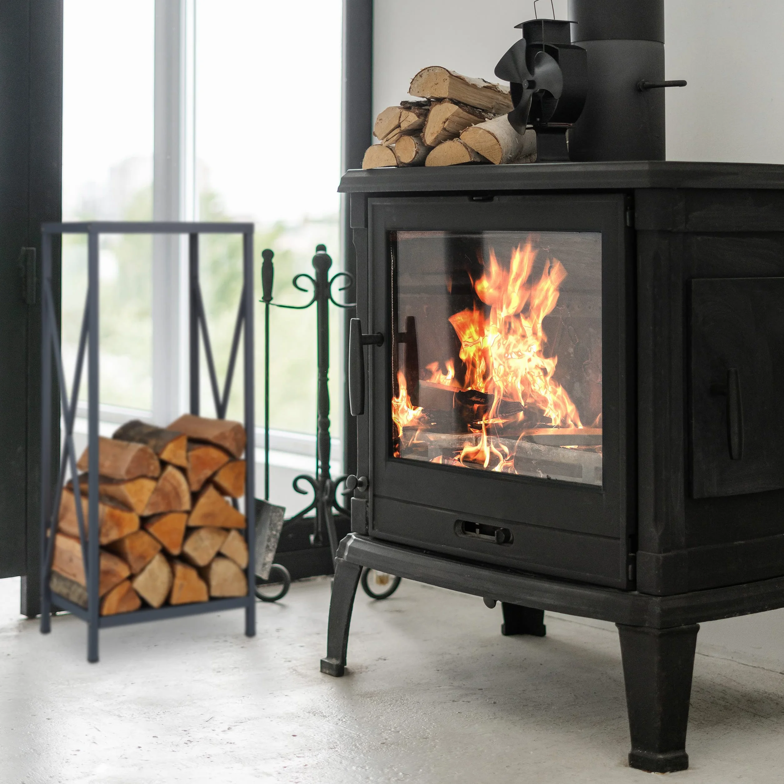 Portalegna in Metallo Relaxdays, Scaffale da Caminetto per Legna 80,5x34x25 cm Grigio