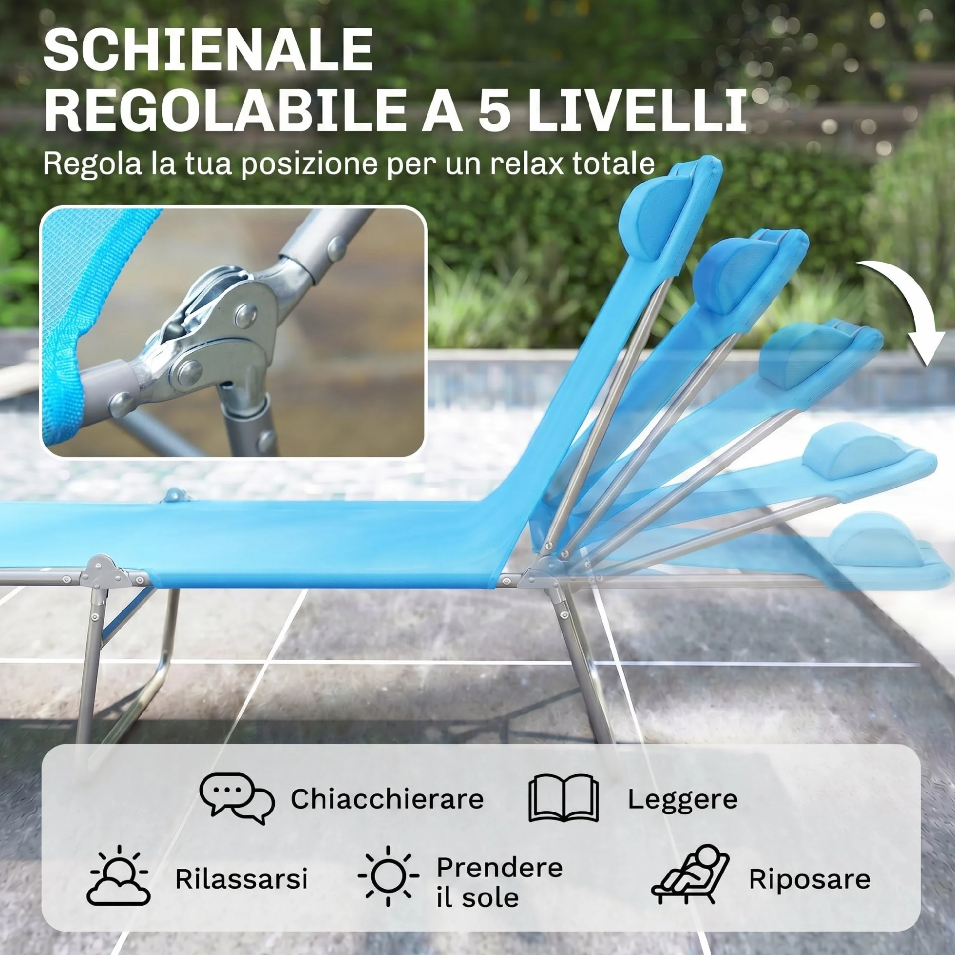 Outsunny Lettino Prendisole Pieghevole con Schienale Reclinabile e Cuscino, Sdraio da Giardino, Spiaggia e Campeggio, Blu