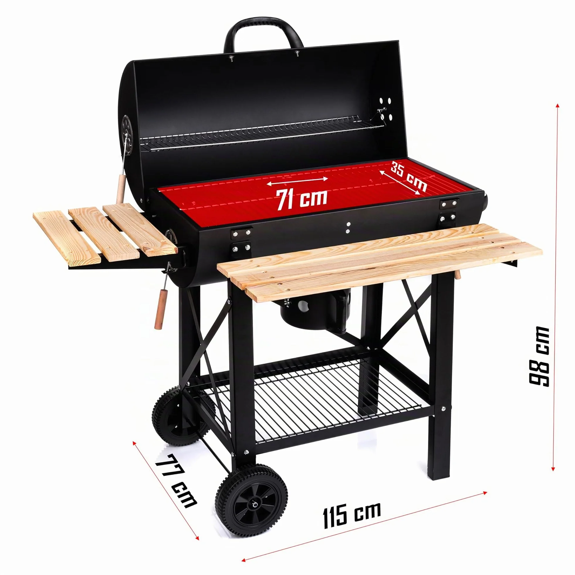 LEHMANN Barbecue a Carbonella con Griglia XL, Carrello Grill con Due Ripiani in Legno