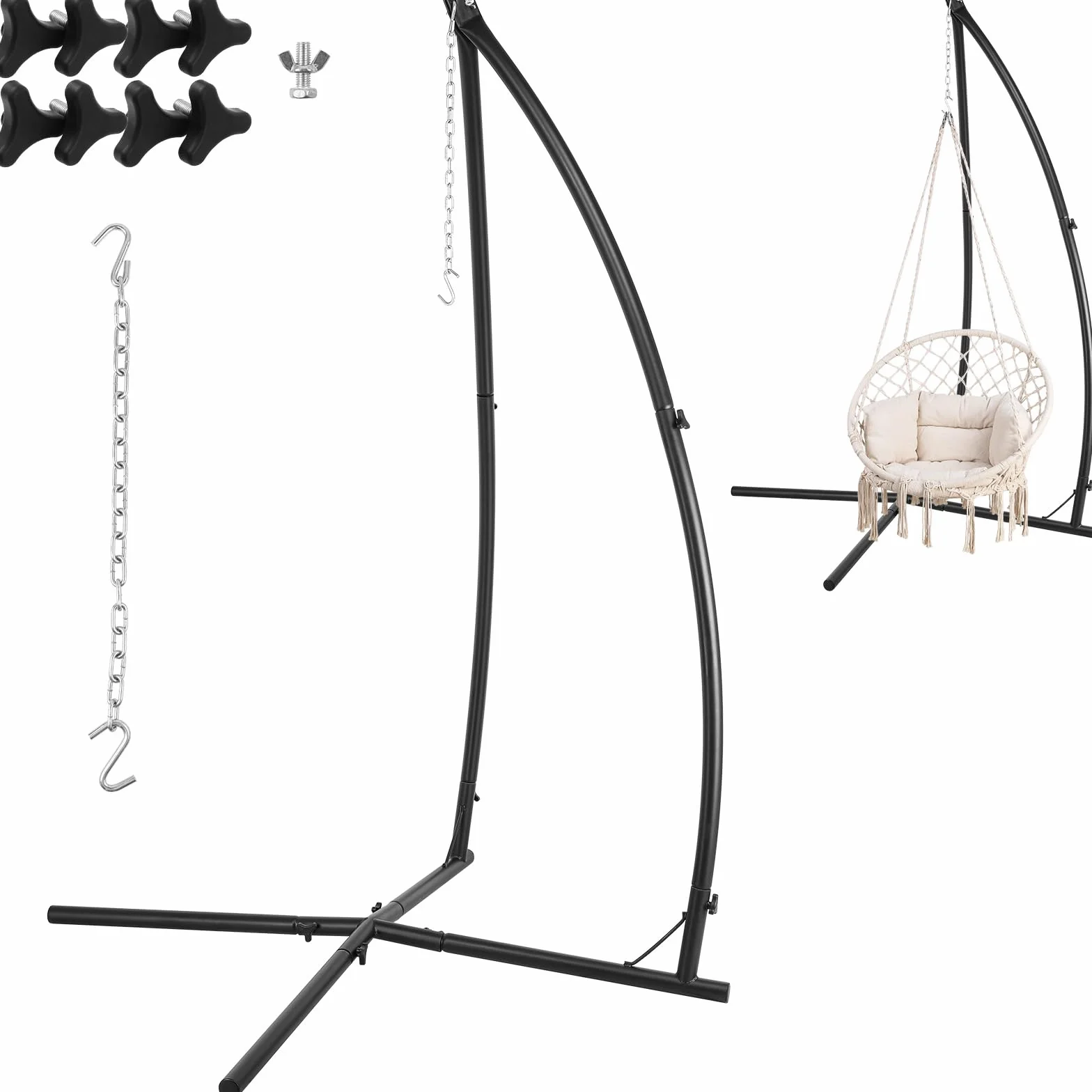 LIFERUN Supporto per Amaca da Giardino, per Amaca Regolabile, Max. 110kg, Supporto per Sedia Amaca in Ferro, per Balcone, Giardino