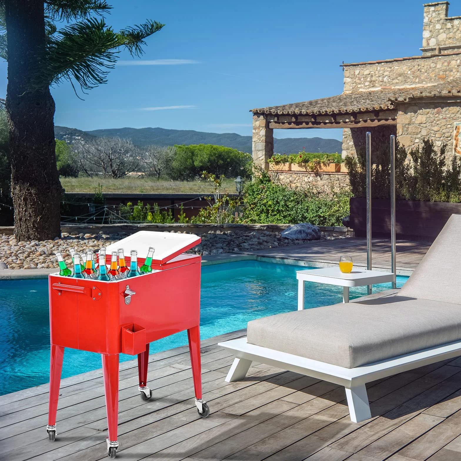 COSTWAY Carrello Portavivande Refrigerante 76L con Ruote Bloccabili e Apribottiglie 79x40x87 cm