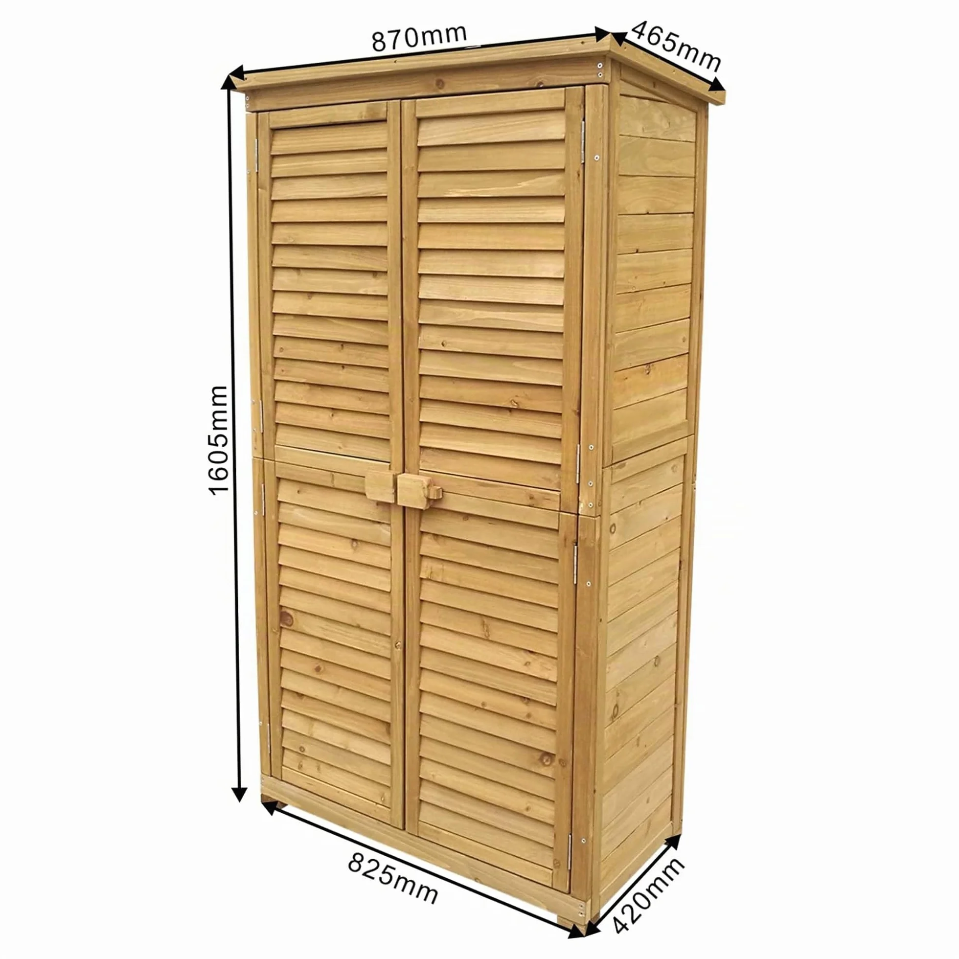 Wiltec Armadio da giardino con ante battenti a persiana 870x465x1600 mm legno di abete con tetto in bitume