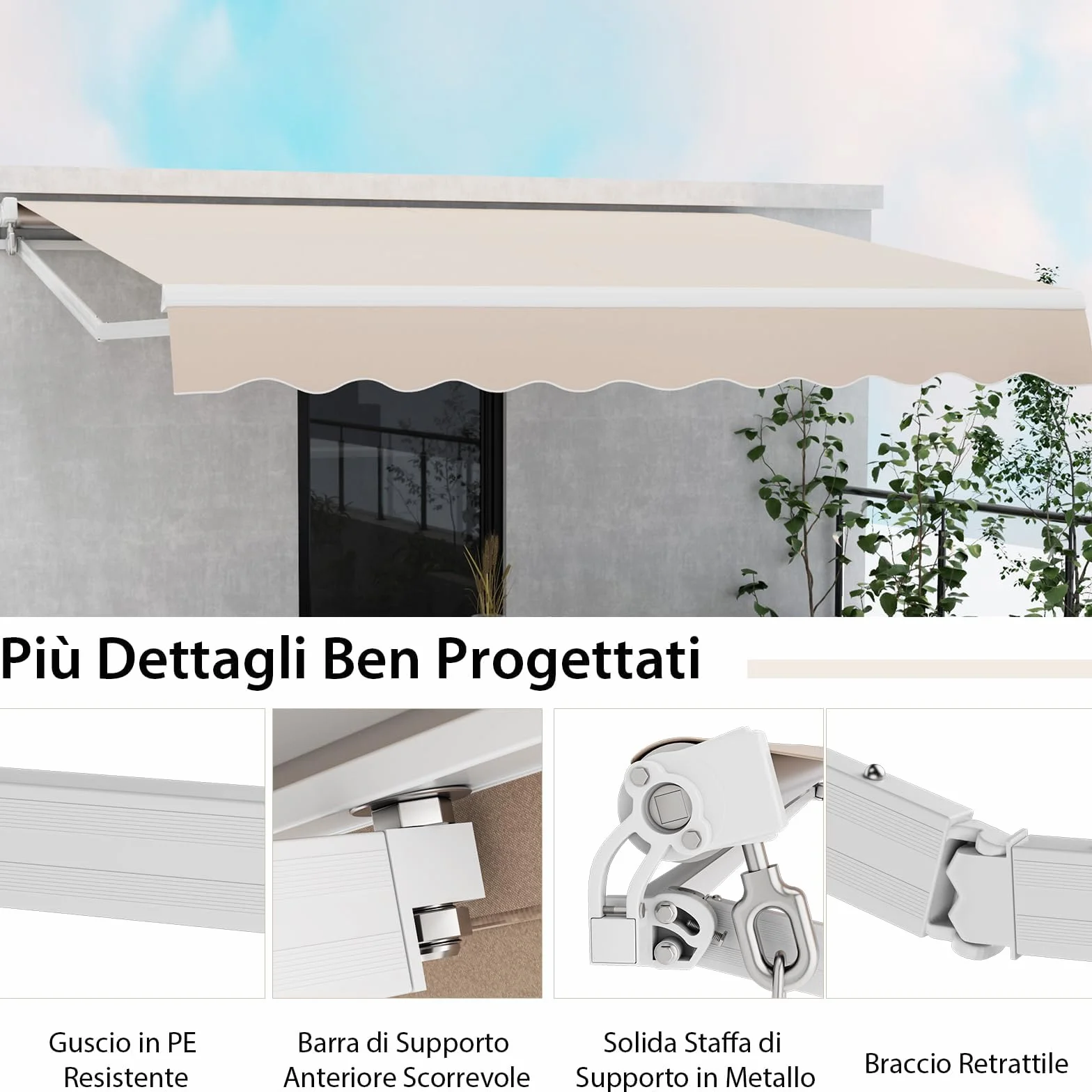 RELAX4LIFE Tenda da Sole 400x250cm Alluminio Angolazione Regolabile 5°-35° Impermeabile Balcone BEIGE