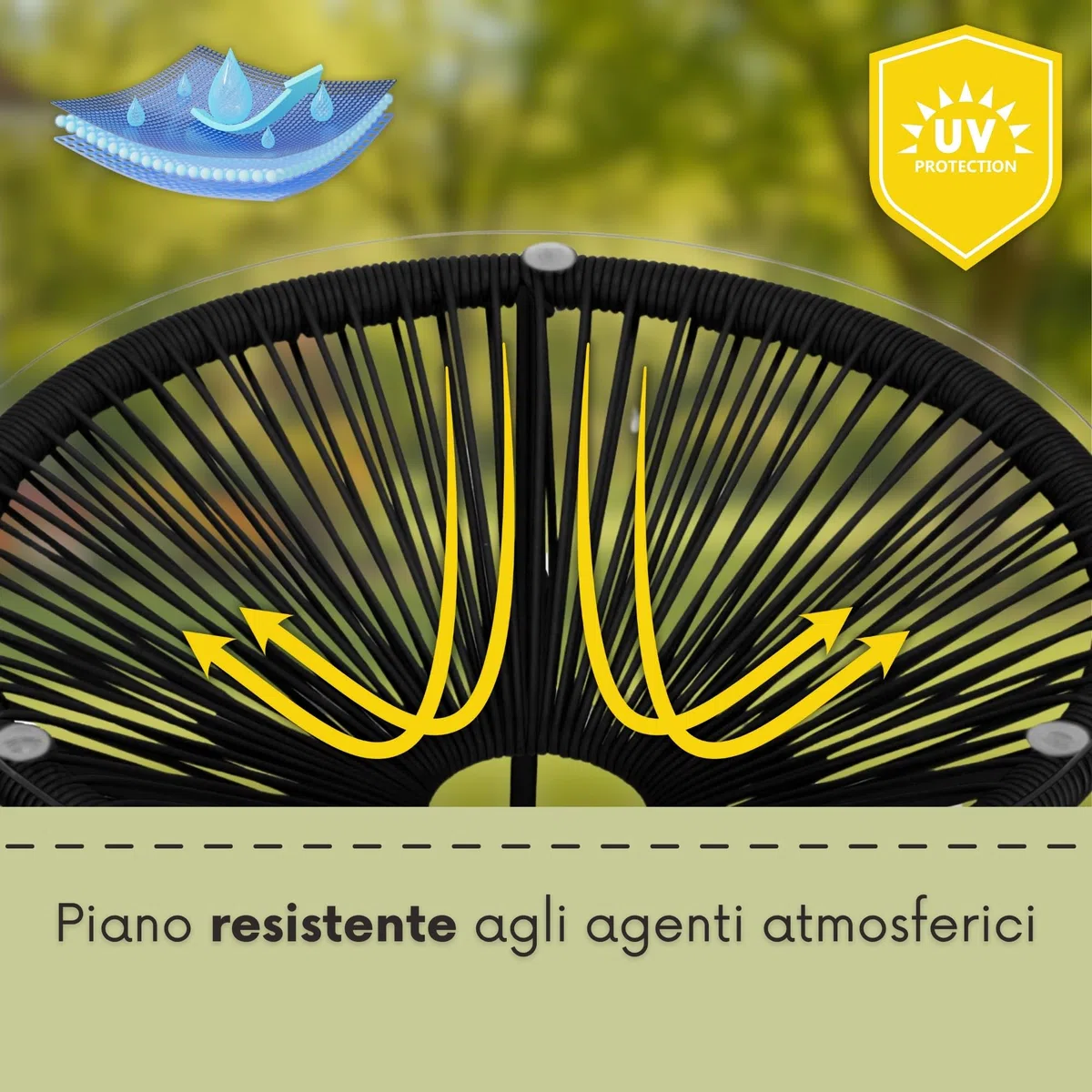 SPRINGOS Set Mobili Giardino Acapulco 2 Sedie & Tavolino Rotondo 50 cm Nero, Rattan PE Metallo Vetro Temperato, Resistente a UV e Intemperie, Design Moderno per Terrazza e Balcone, Montaggio Facile