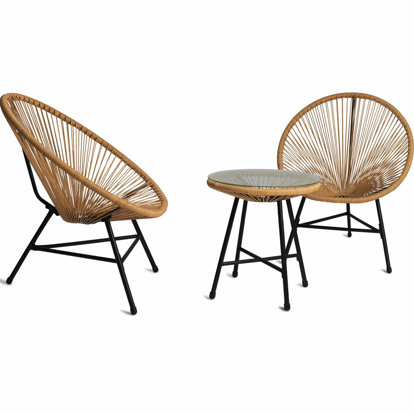 Set mobili da Giardino Izmir Tavolo 2 poltrone Corda Effetto Rattan