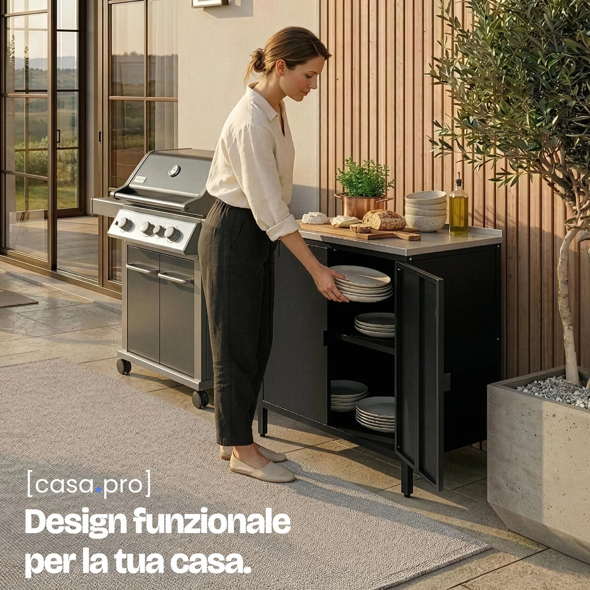 casa.pro Armadio da Giardino Mobile Organizzatore da Esterno 92 x 80 x 50 cm Armadietto in Acciaio con 2 Ante e Ripiano Piedini Regolabili per Livellare - Nero Opaco