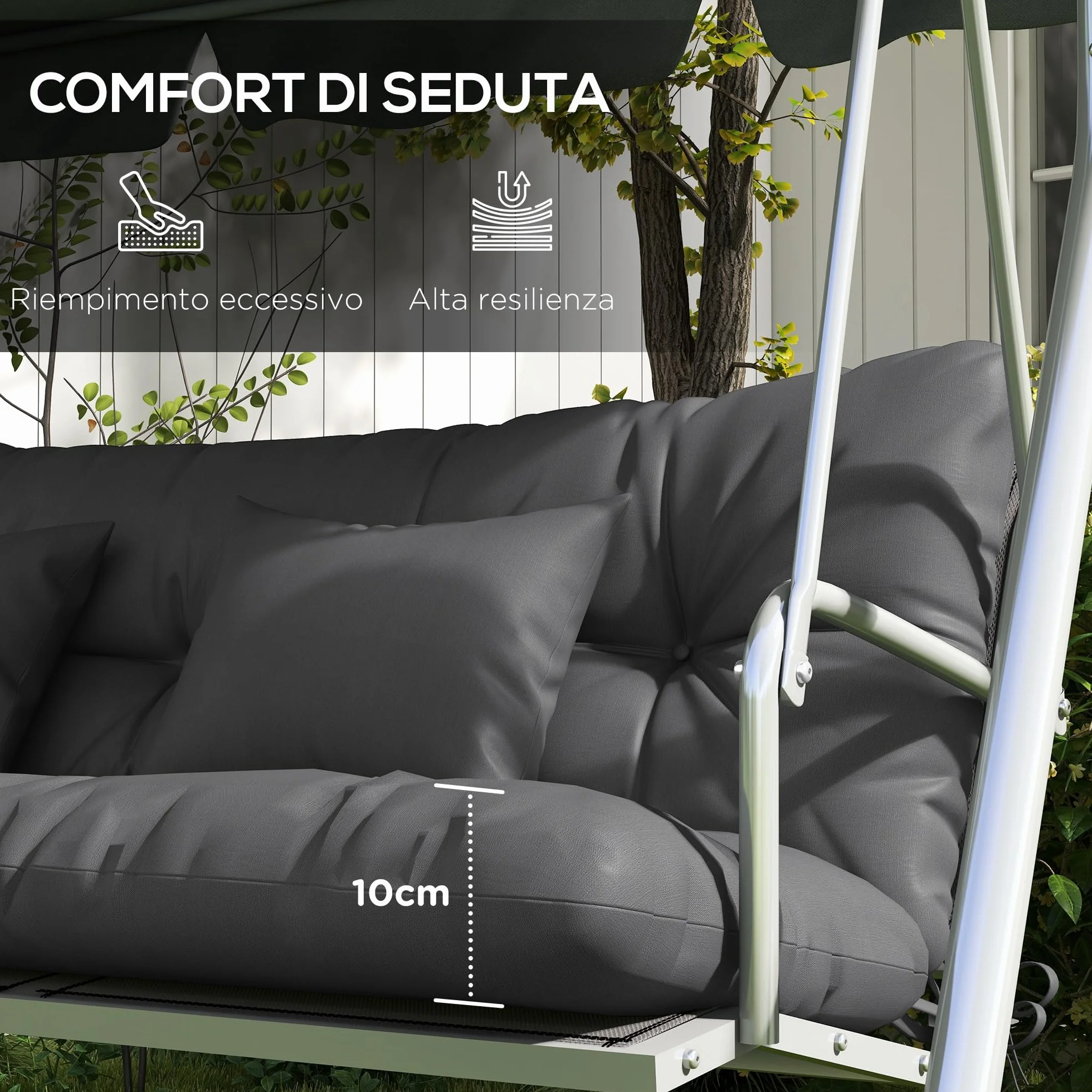 Outsunny Cuscini da Giardino Set 4 Pezzi per Schienale e Seduta con Imbottitura Spessa, Cuscini da Esterno in Poliestere, Senza Altalena, Grigio Carbone