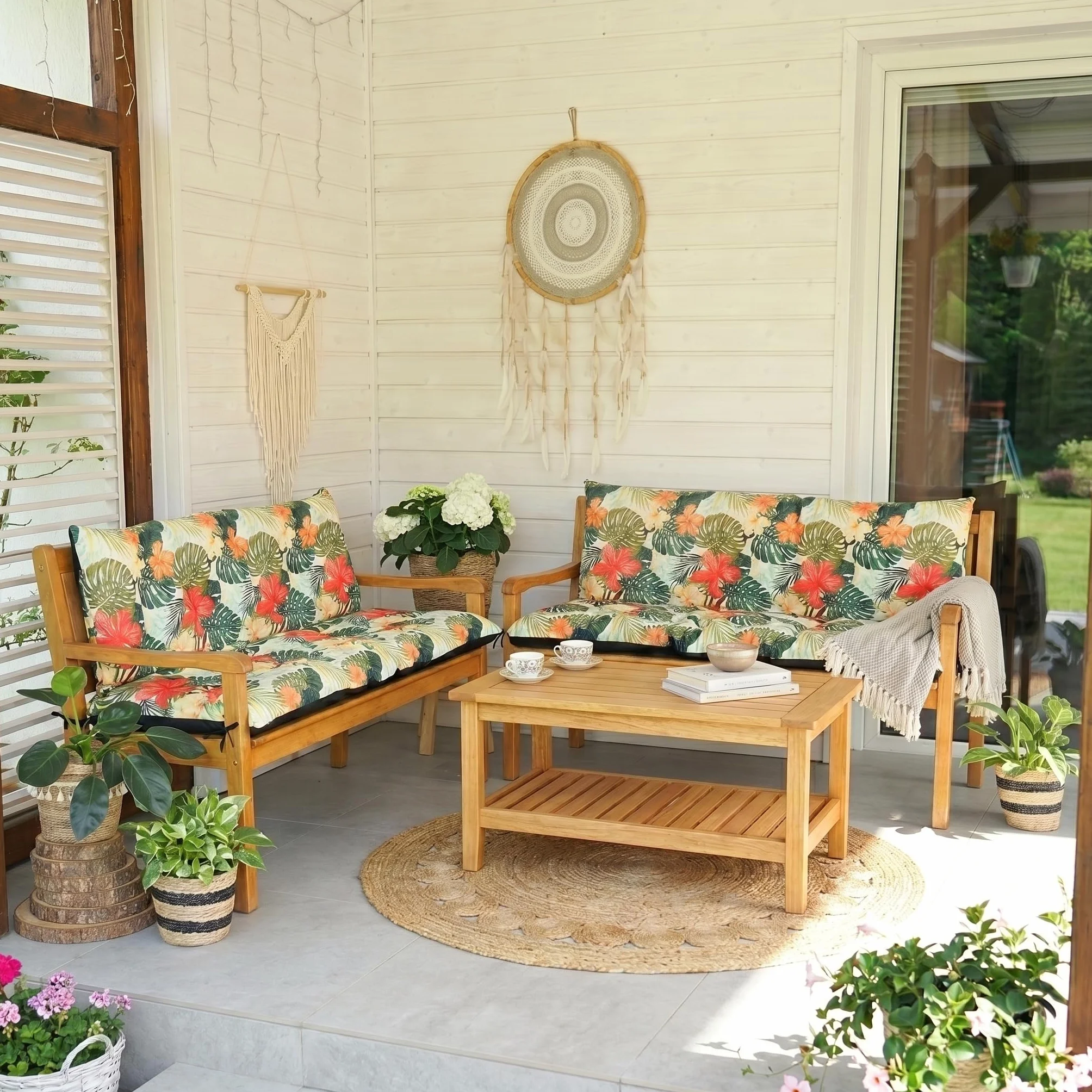 4L Textil Cuscini da Esterno Cuscino per Panca da Esterno Cuscino per panchina da Giardino Cuscini Dondolo 3 posti Cuscini per pallet (100x50x50 cm, Verdi Tropicale)