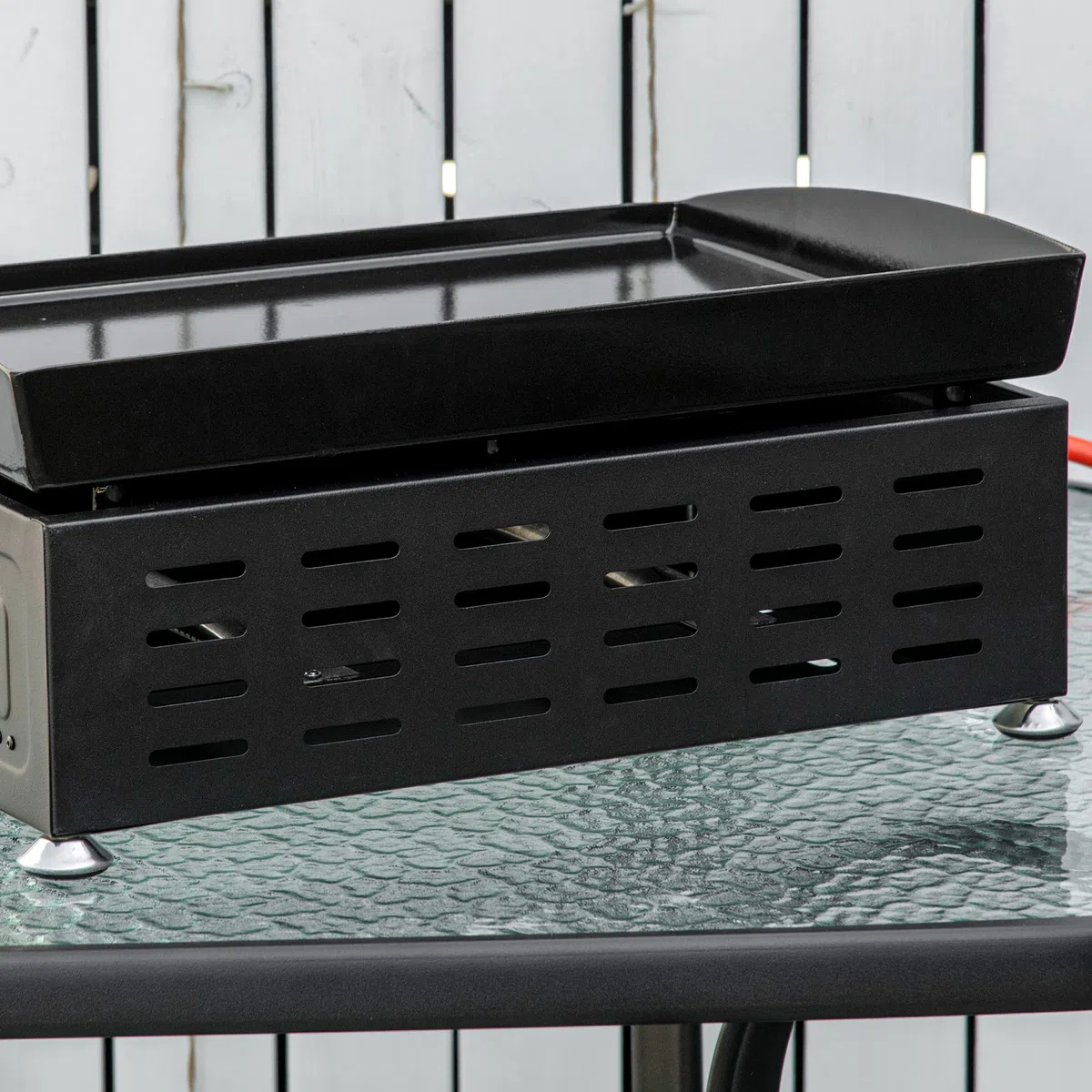 Outsunny Piastra Barbecue a Gas 2 Bruciatori BBQ Antiaderente da Tavolo 5kW 48.5x46x21cm Nero
