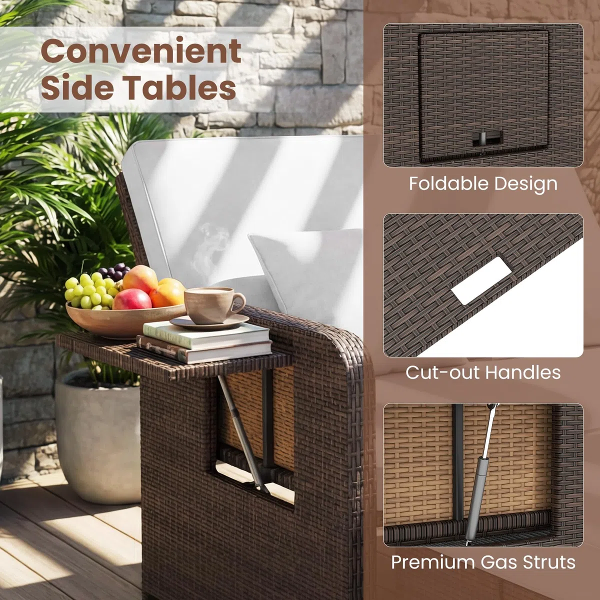 GIANTEX Divano da Giardino in Rattan con Poggiapiedi, Doppio Divano da Esterno con Schienale Regolabile, Mobili da Giardino per Terrazza, Balcone, Cortile (Misto Marrone+Bianco)