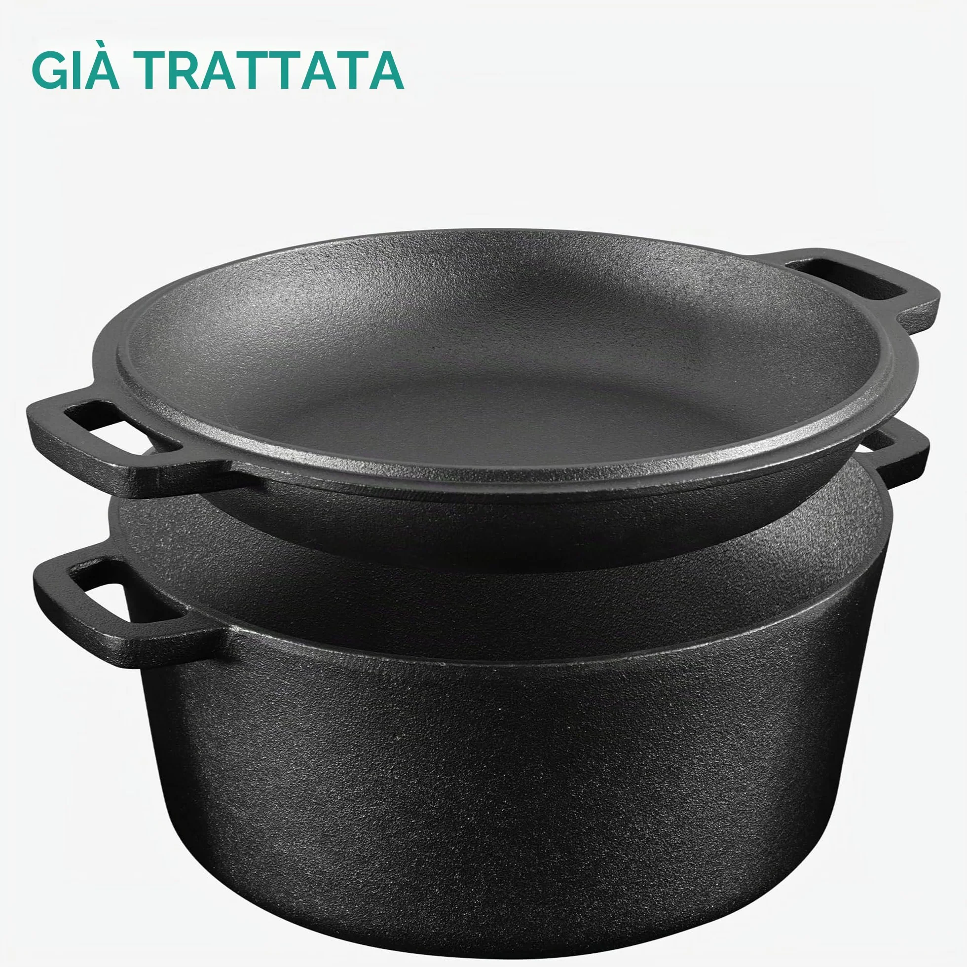 Navaris Pentola in Ghisa da Forno con Coperchio - Pentole e Padelle per Cuocere il Pane - Forno Olandese 4,7 l Ø 26 cm - Casseruola 2 Manici 2-in-1 - per Ogni Piano Cottura - Nero