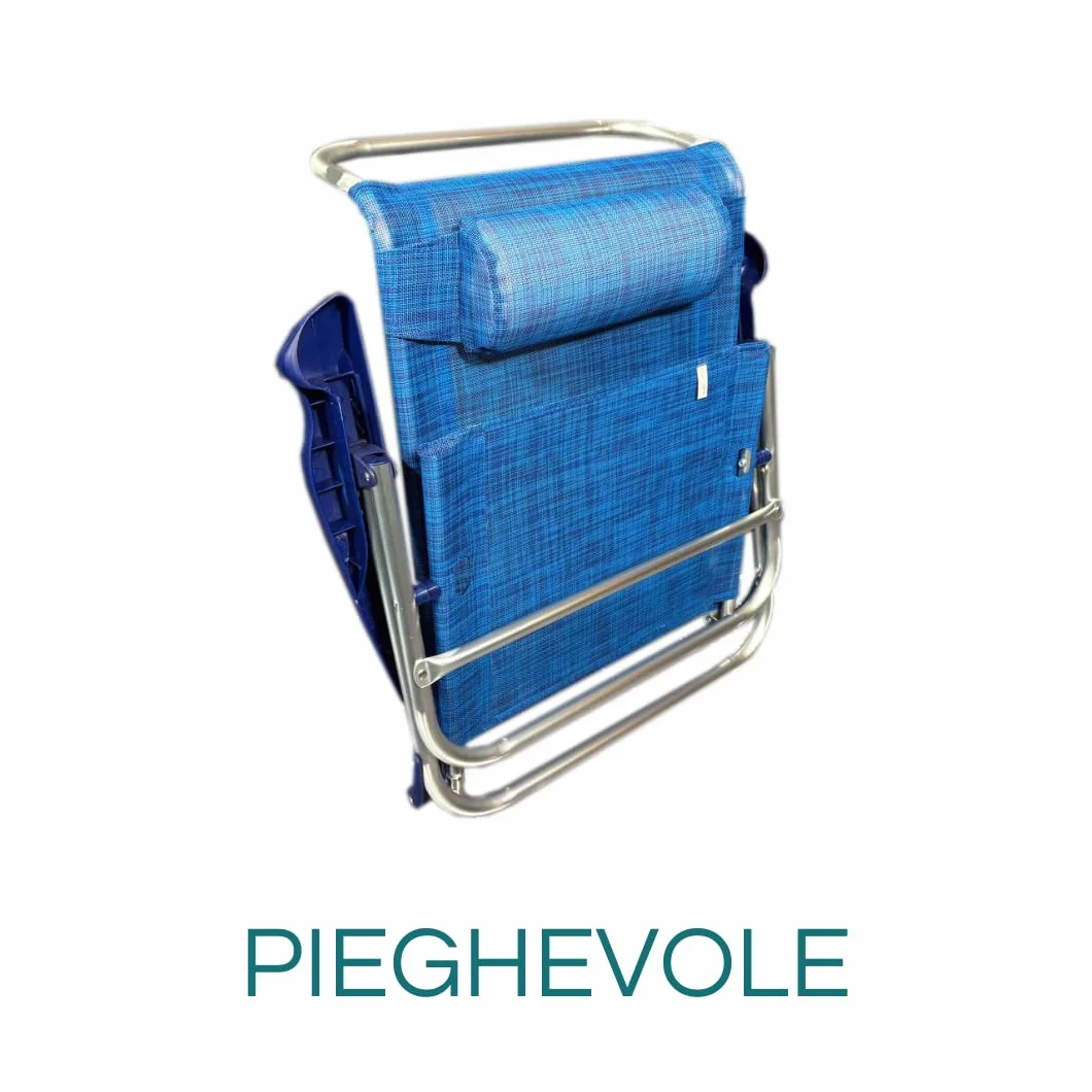 PALUPLUS 2 Spiaggine Pieghevoli con Braccioli, Misura 55x46x80 cm, Struttura Alluminio, Reclinabile in 7 Posizioni, Cuscino Poggiatesta, Sedia per Spiaggia, Piscina, Portata 100Kg -1771F (Blu)