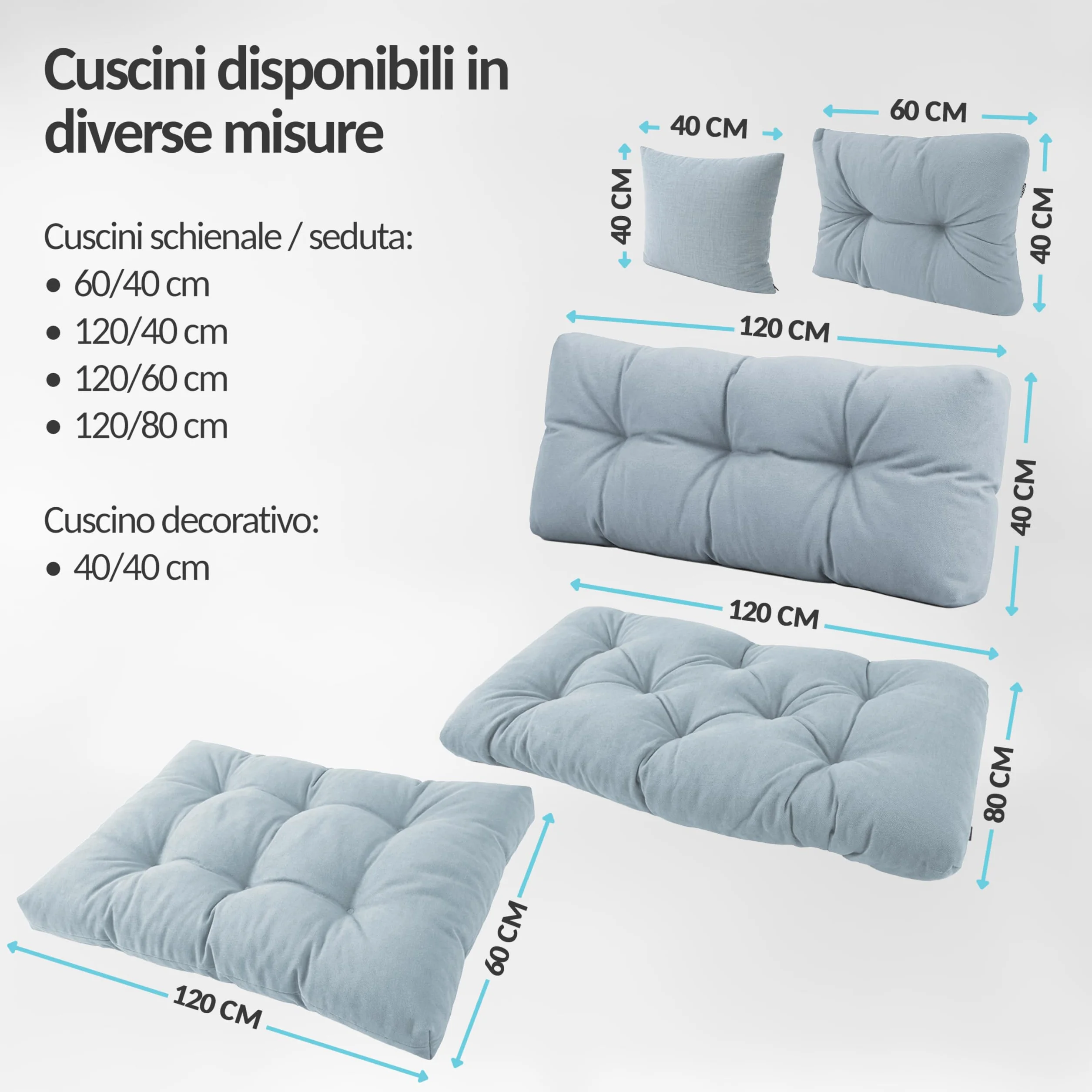 POKAR Set 2 pezzi Cuscini Europallet 120x80cm 120x40cm beige Divano Giardino Interno Esterno