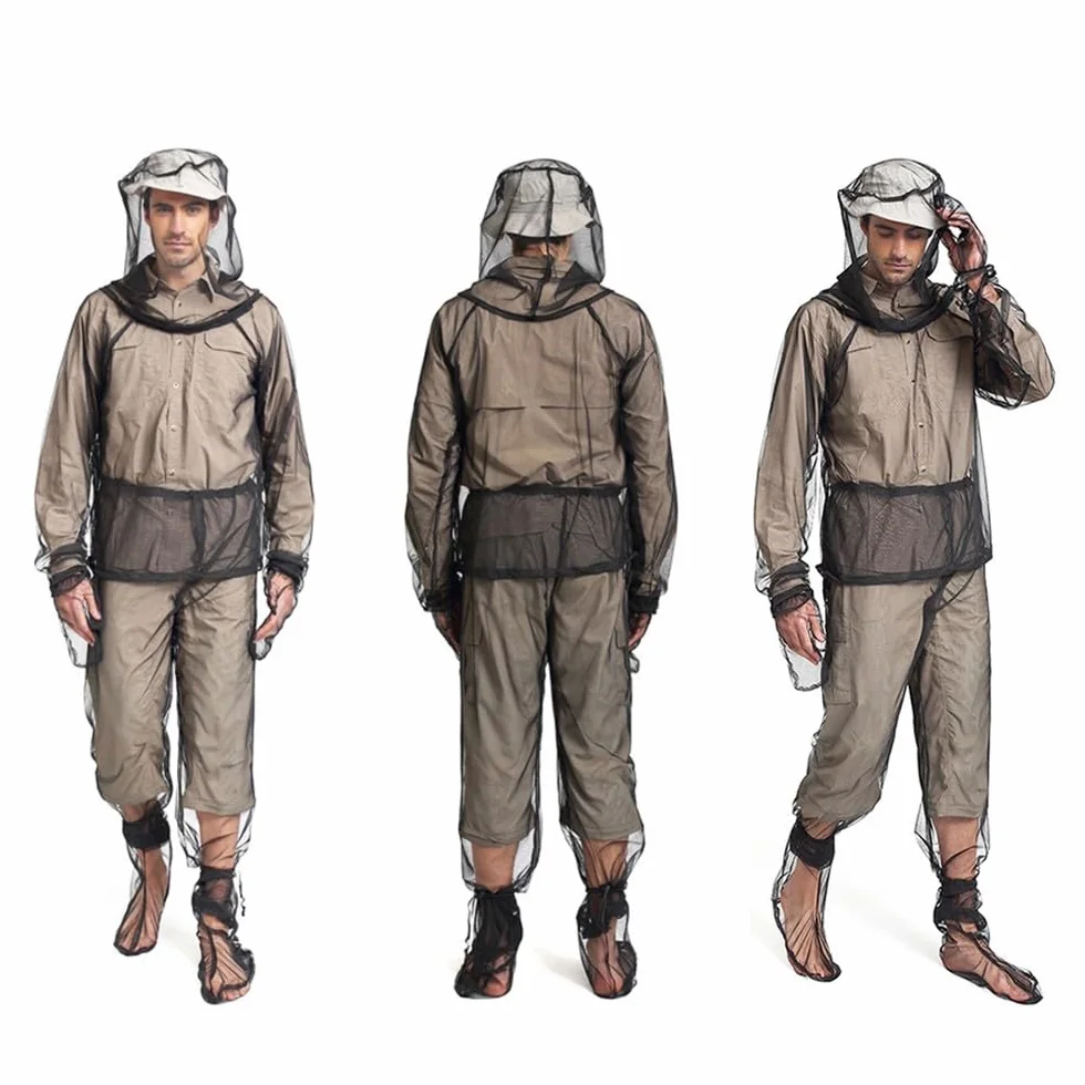 DONGKER Tuta Anti-zanzare per Pesca, 4 Pezzi Ultra-fine di Tuta Anti Mosquito Net Repellente Abbigliamento Traspirante, per Pesca Escursionismo Campeggio Agricoltura
