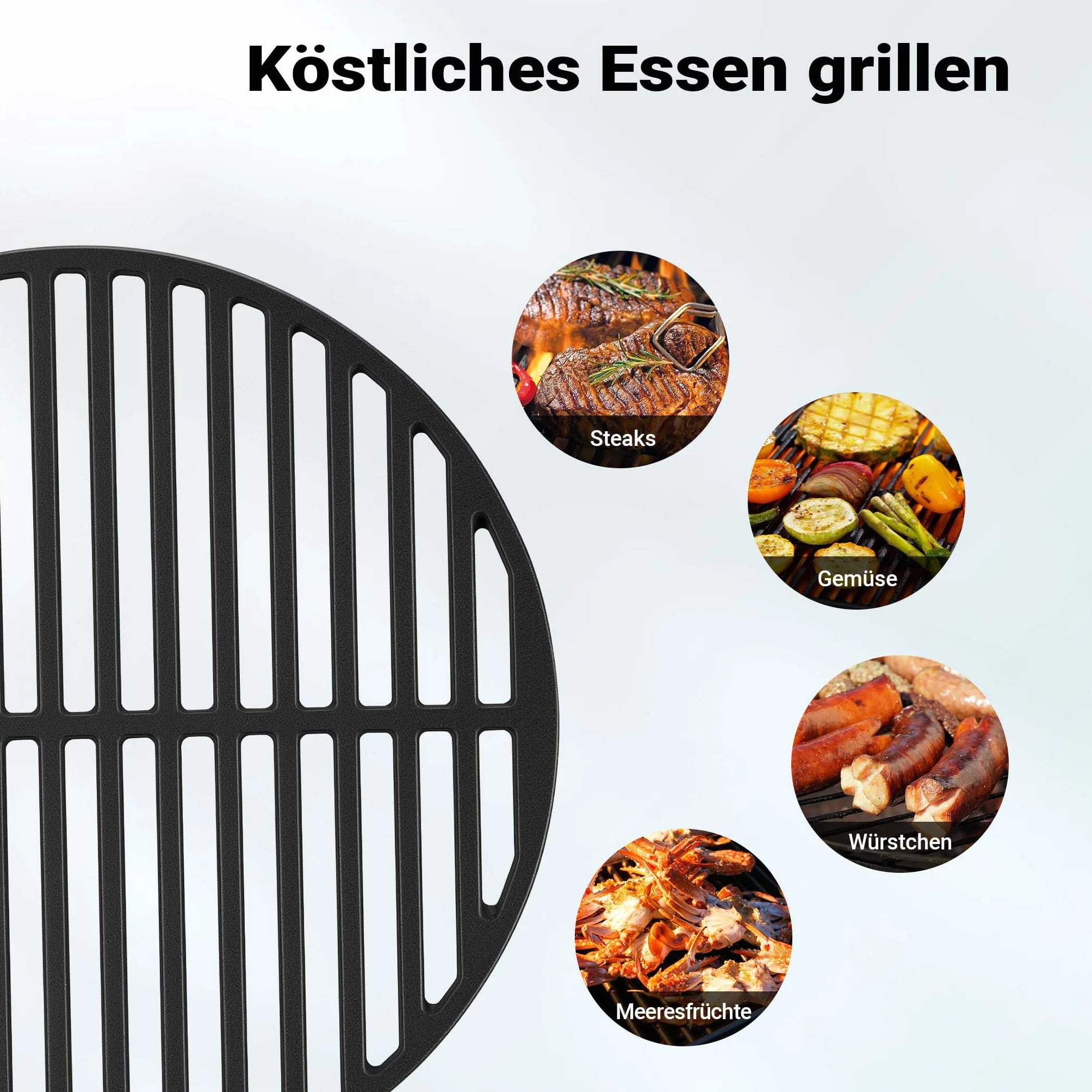 Wiltec Griglia rotonda in ghisa 54,5 cm per barbecue tondo a carbone e a gas