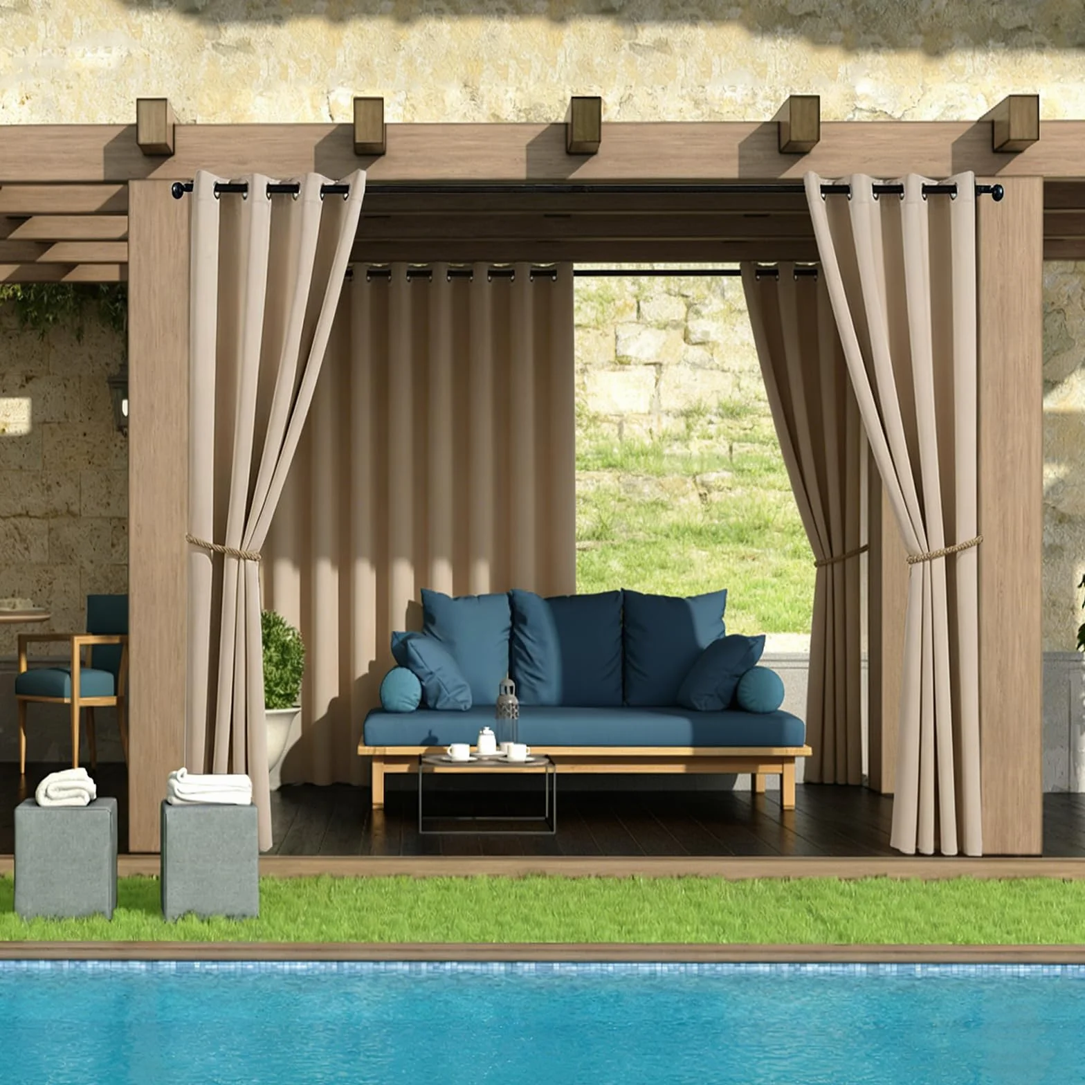 Tende da Sole per Esterno con Anelli - 1 Pezzo. Tessuto antivento, idrorepellente, 23 Colori, Protezione Solare Privacy per Balcone Gazebo Pergola Veranda - 254L x 241A cm