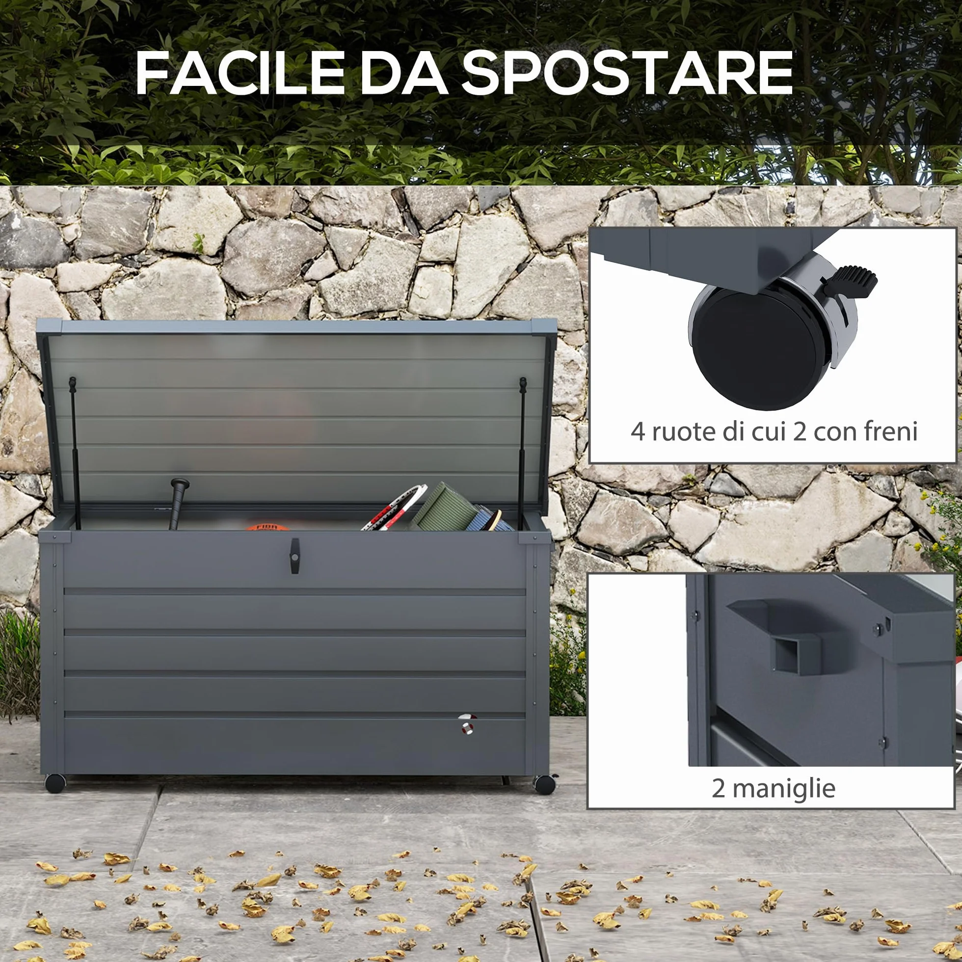 Outsunny Baule da Giardino 311L Acciaio Zincato 120x62x66 cm Grigio Scuro