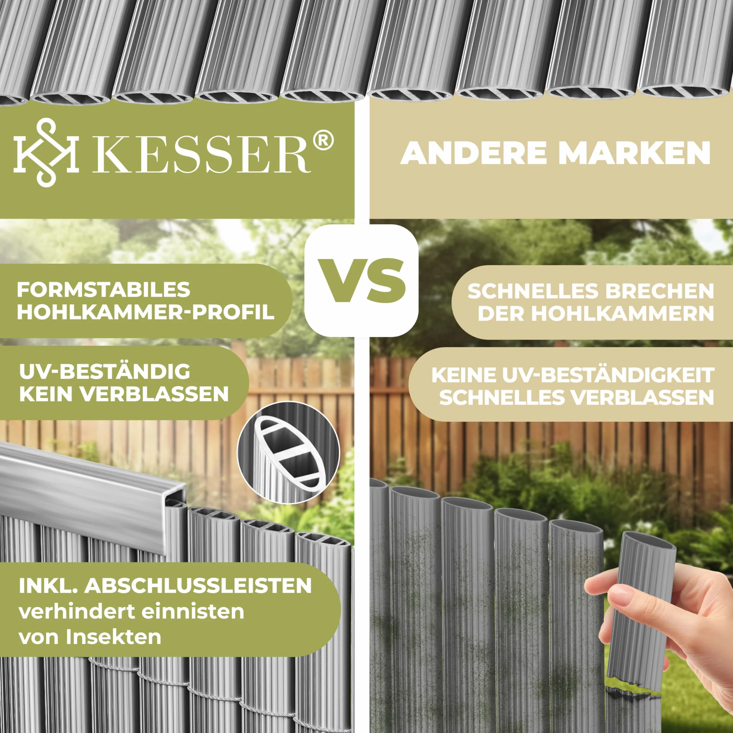 KESSER® - Recinzione frangivista in PVC per esterni, 120 x 400 cm, copertura per balcone, protezione dal vento, lamelle rinforzate per balcone e terrazza, con fascette, copertura e guanti, colore