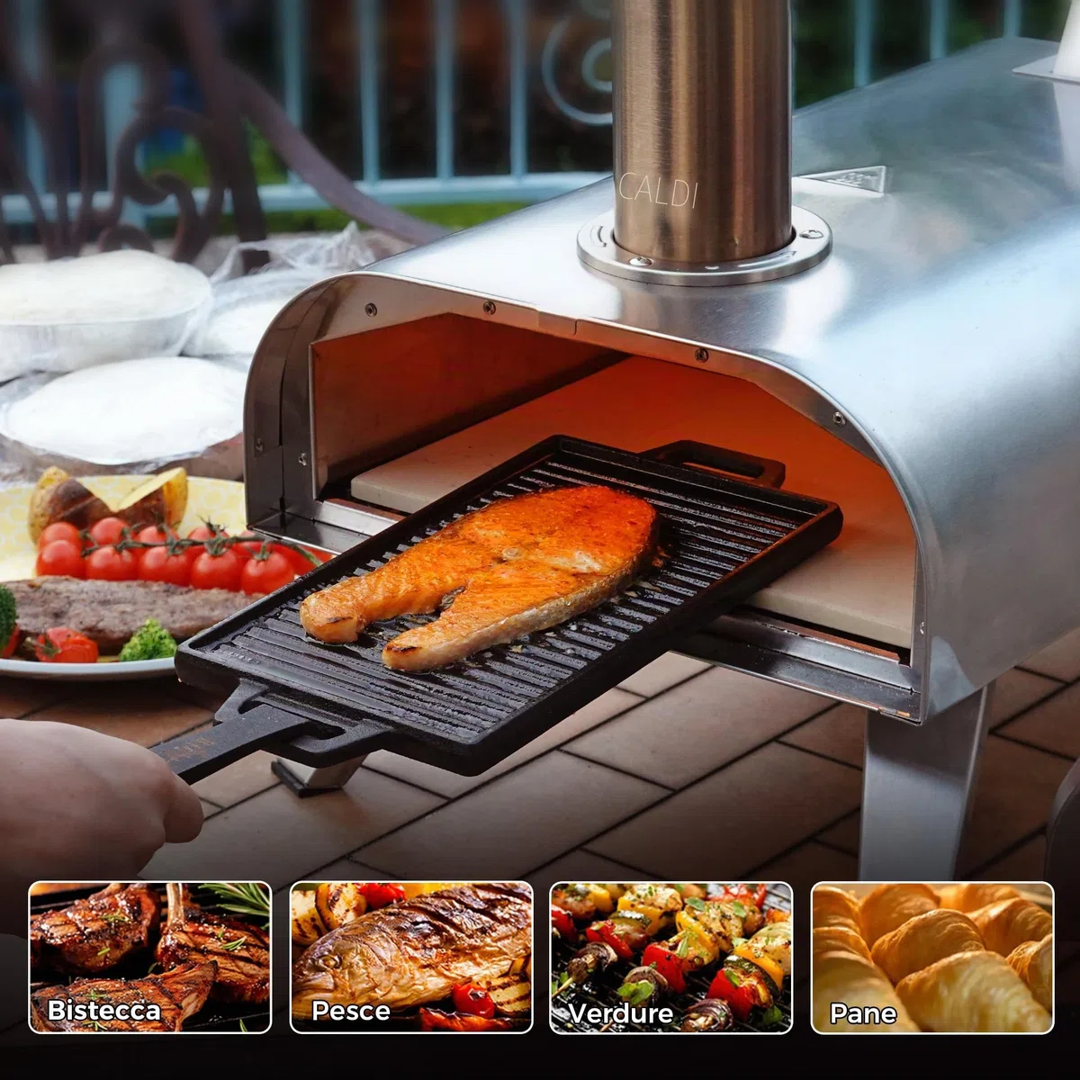 BIG HORN OUTDOORS Forno a Pellet per Pizza 12 Pollici, Portatile con Pietra Refrattaria, Acciaio Inox