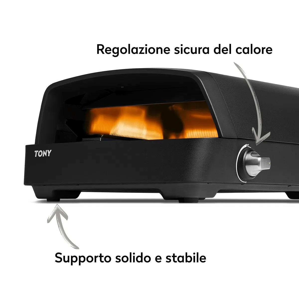 Forno per pizza a gas BURNHARD TONY 5,9 kW 450°C 58,5x47,7x24,8 cm con pietra refrattaria in cordierite portatile
