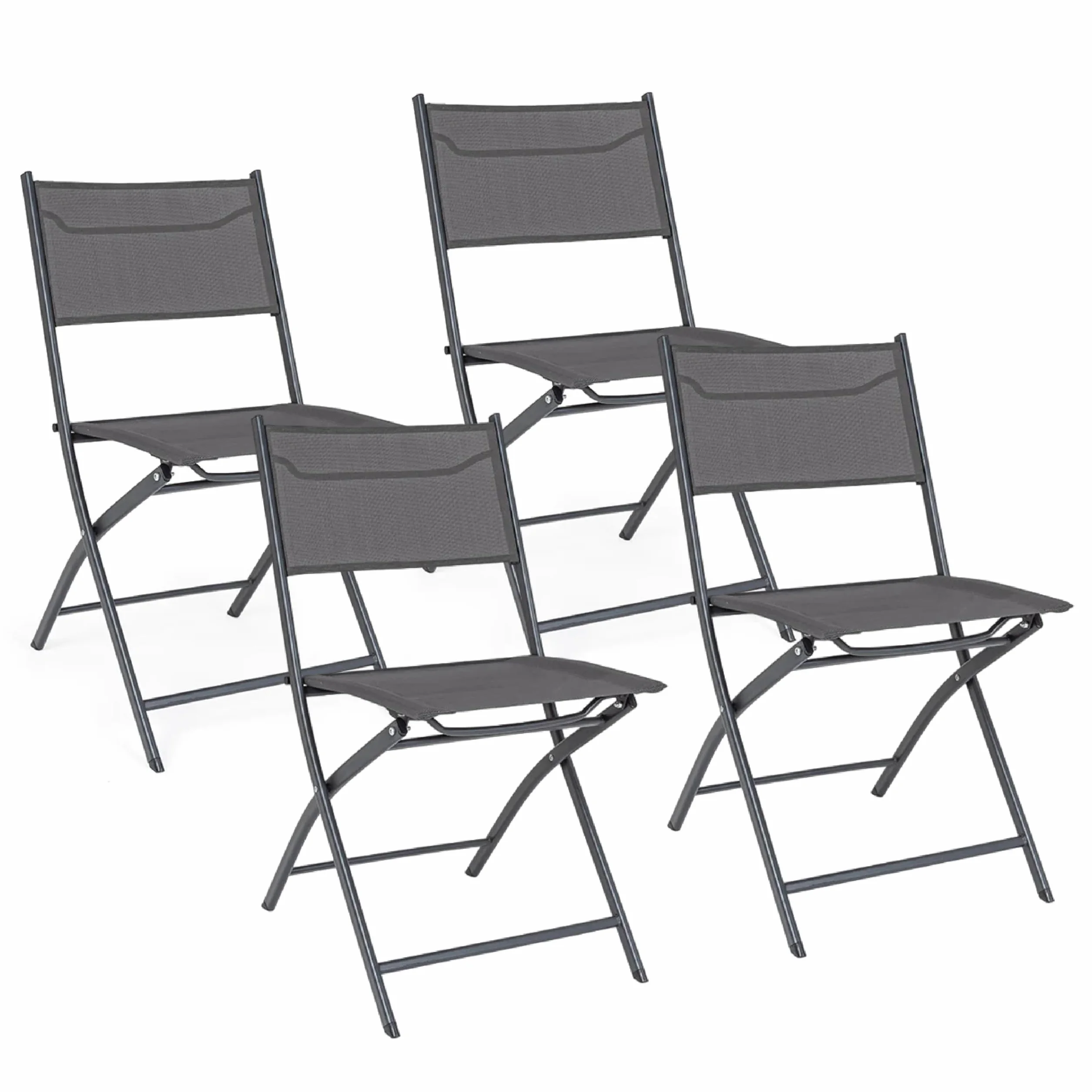 Baroni Home Set 4 Pieghevoli Sedie da Esterno, Sedie da Giardino Richiudibili Impermeabili, 45x45x80 cm Grigio