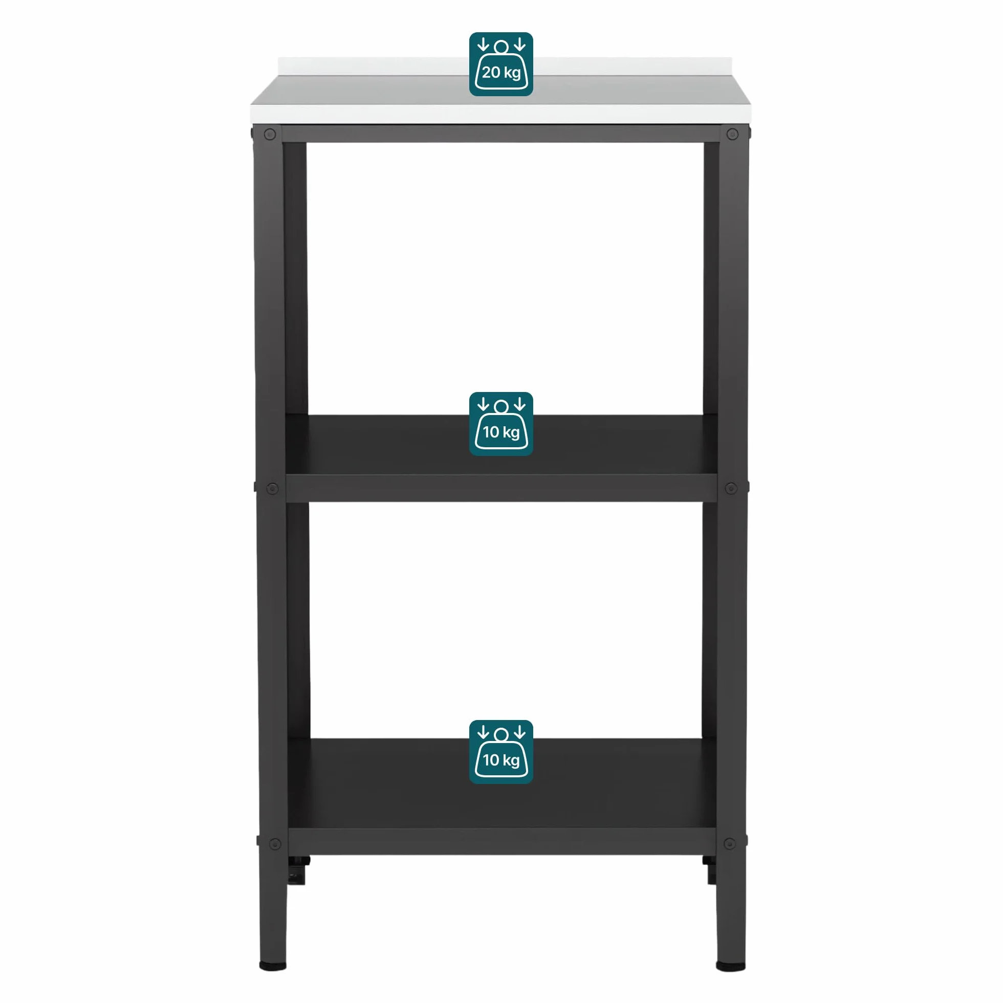 casa.pro Bancone da Giardino Scaffale da Esterno a 3 Ripiani 92 x 50 x 50 cm Mobile in Acciaio con Piedini Regolabili per Livellare - Argentato/Nero opaco
