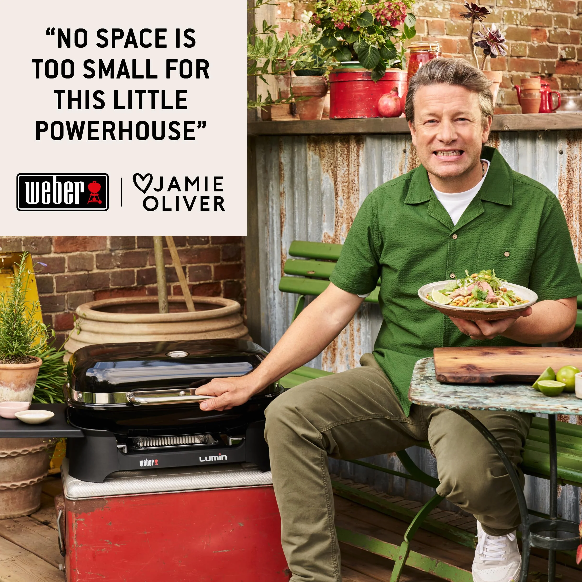 Weber Lumin Compact Barbecue Elettrico Portatile, 315°C, Griglie in Ghisa Smaltata, 43x32 cm, Nero