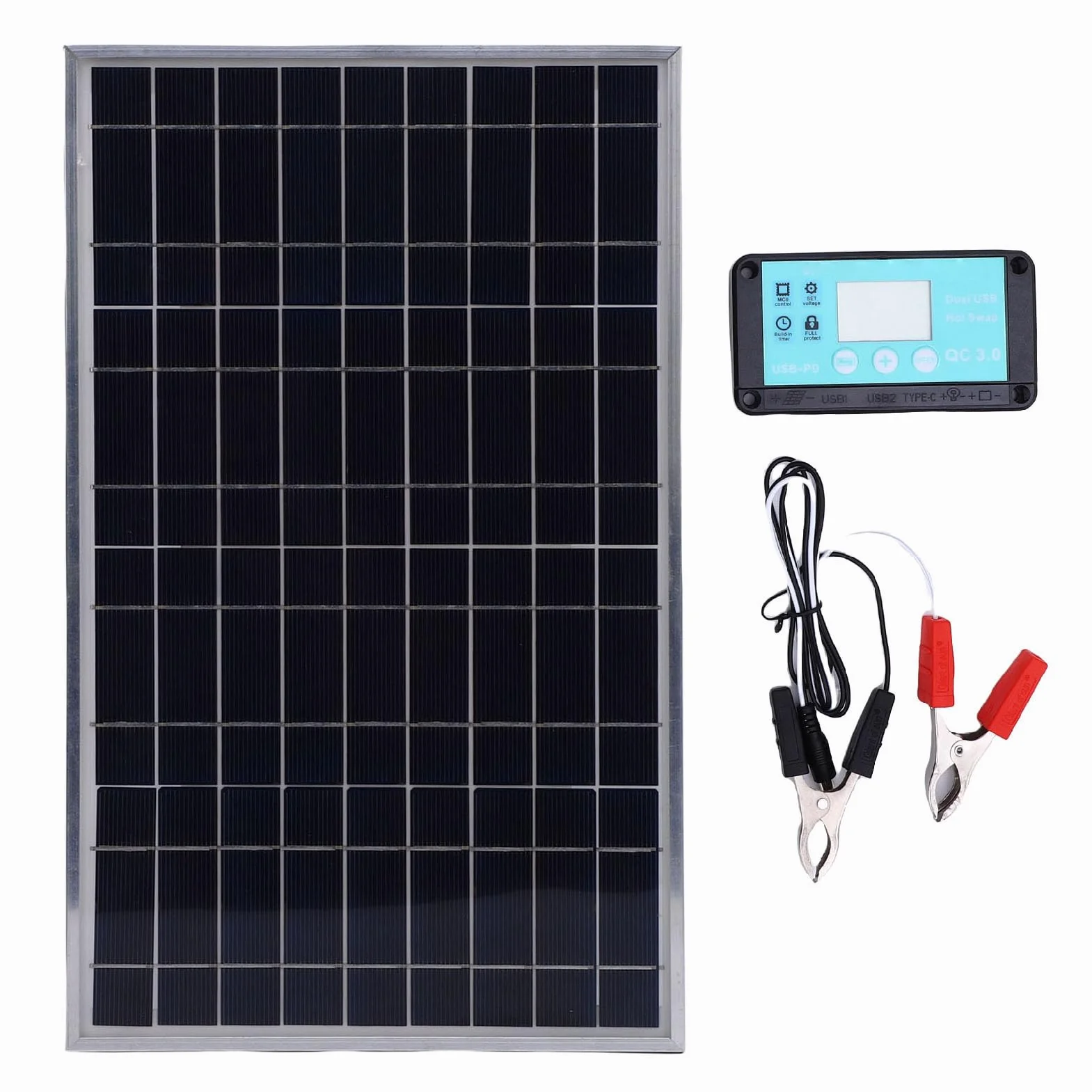 Fockety Kit Pannello Solare 100W 12V Monocristallino con Controller di Carica 10-50A