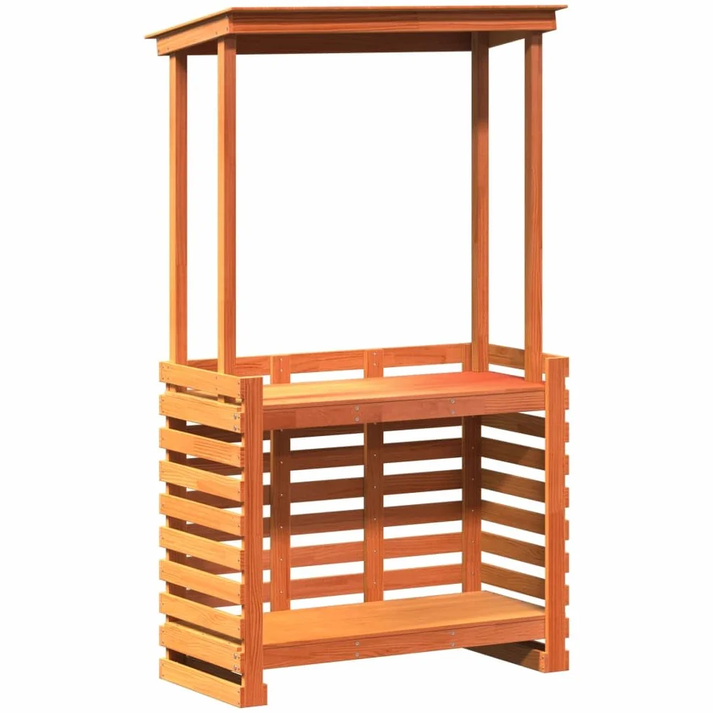 Tavolo Bar da Esterno con Tetto Marrone 112,5x57x195,5 cm Legno (29,82KG)