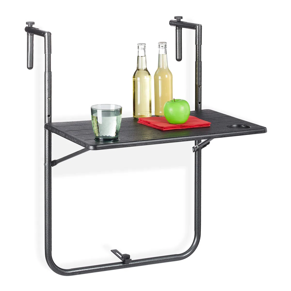 Relaxdays Tavolino Pieghevole per Balcone, 3 Altezze Regolabili, 59,5x36 cm, Effetto Legno Nero