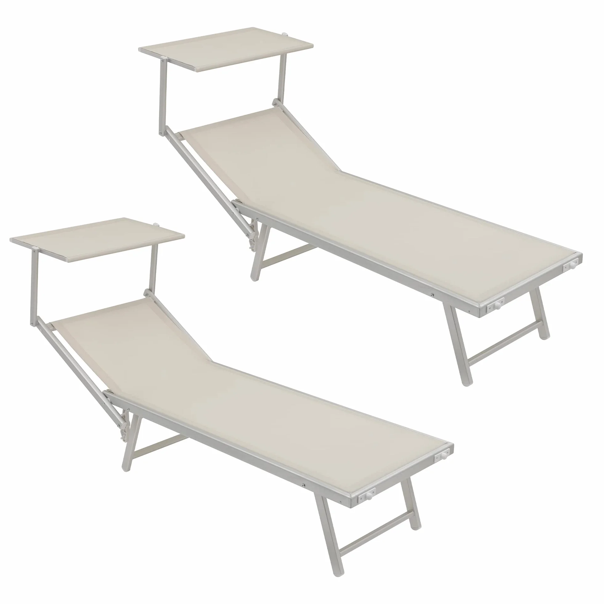 Baroni Home Set 2 Lettini Prendisole in Alluminio con Tetto Parasole, 60x190x35 Bianco