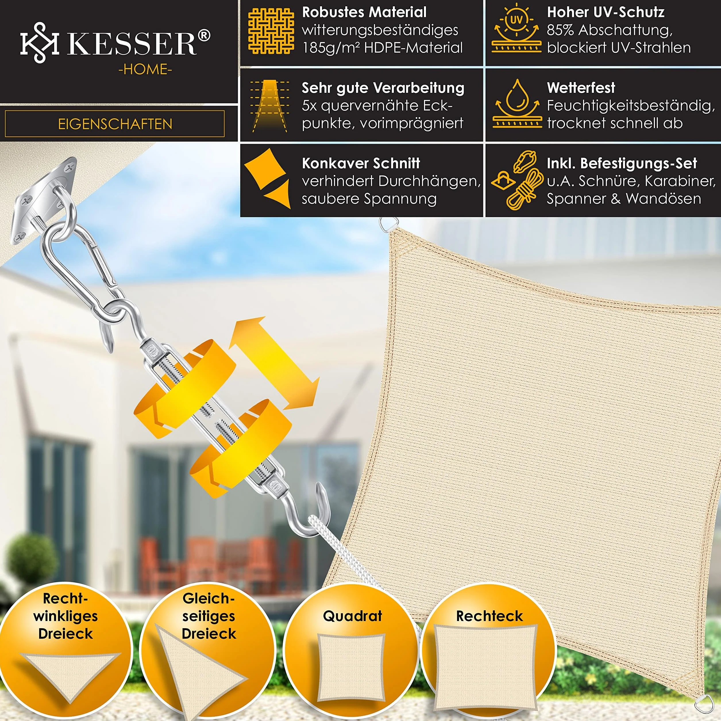KESSER Tenda a Vela HDPE 5x7m Grigio idrorepellente antivento per Giardino Balcone Terrazzo