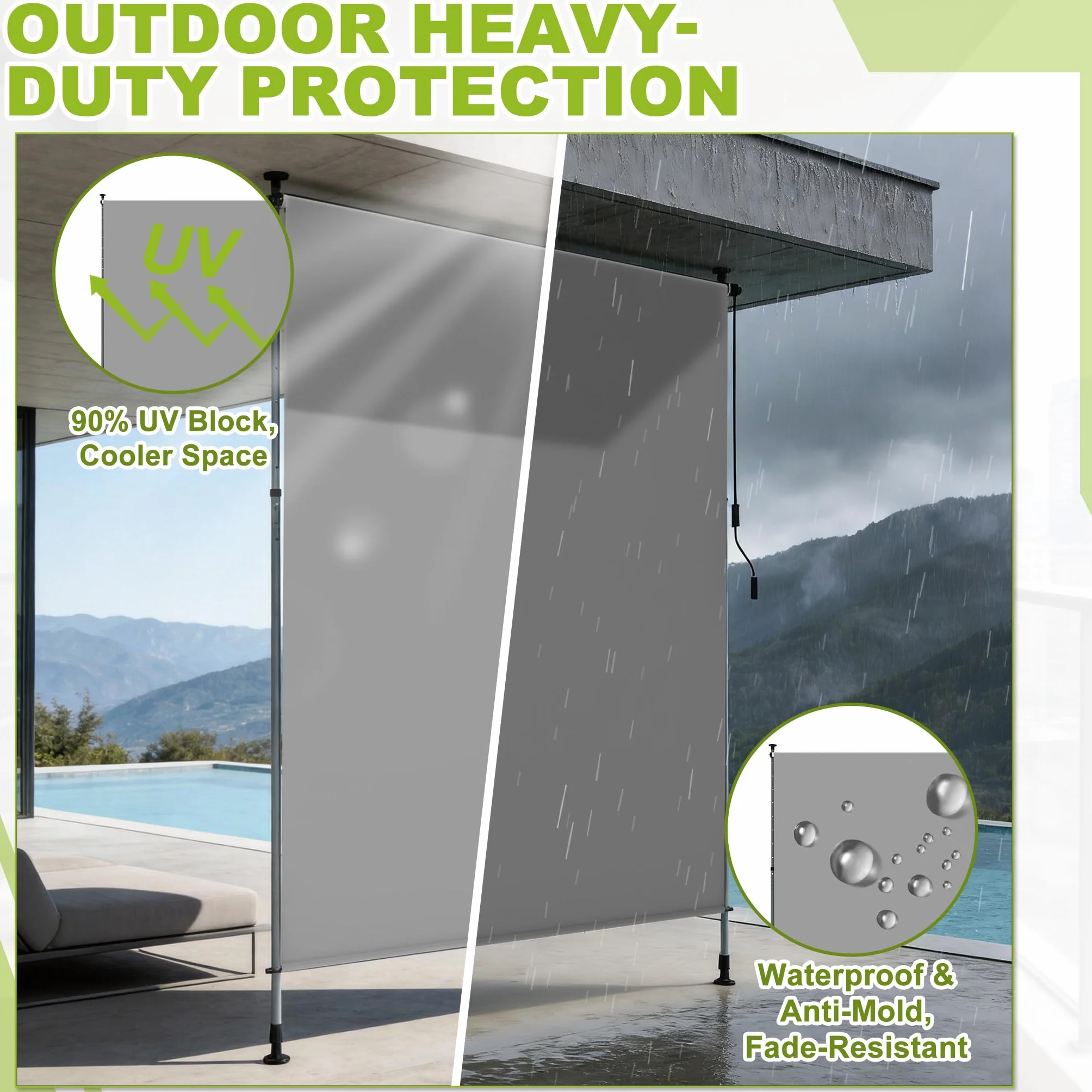Tenda da sole verticale con manovella senza foratura 100 x 310 cm impermeabile allungabile oscurante grigio chiaro